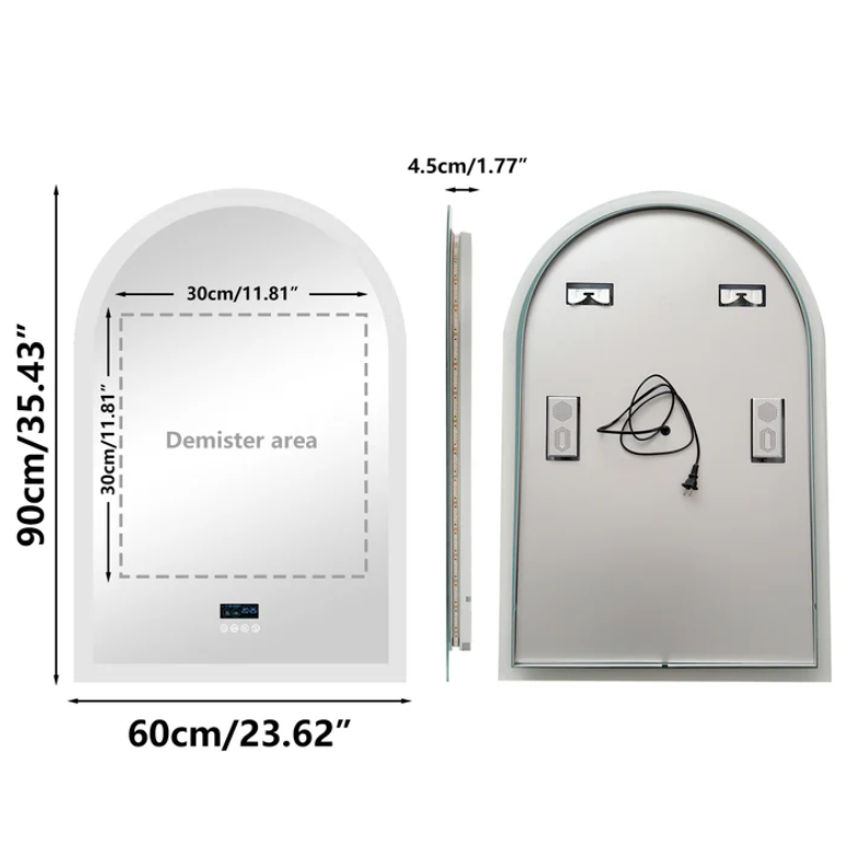 Interior Ave - 90 x 60cm Arched Frameless LED Bathroom Mirror – Bluetooth view 4