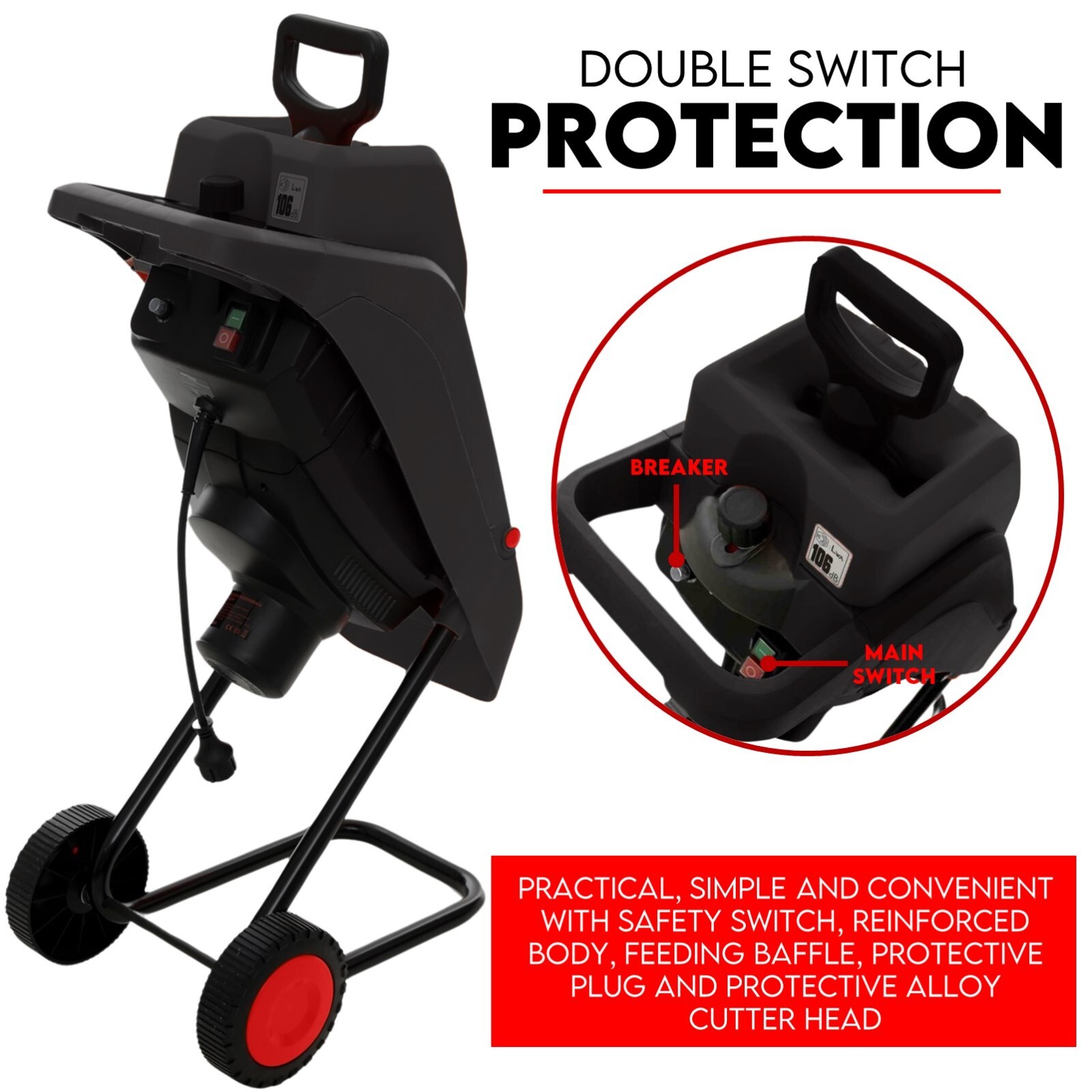 2500W Electric Garden Mulcher Shredder Portable Wood Chipper on Wheels w/ bag view 2