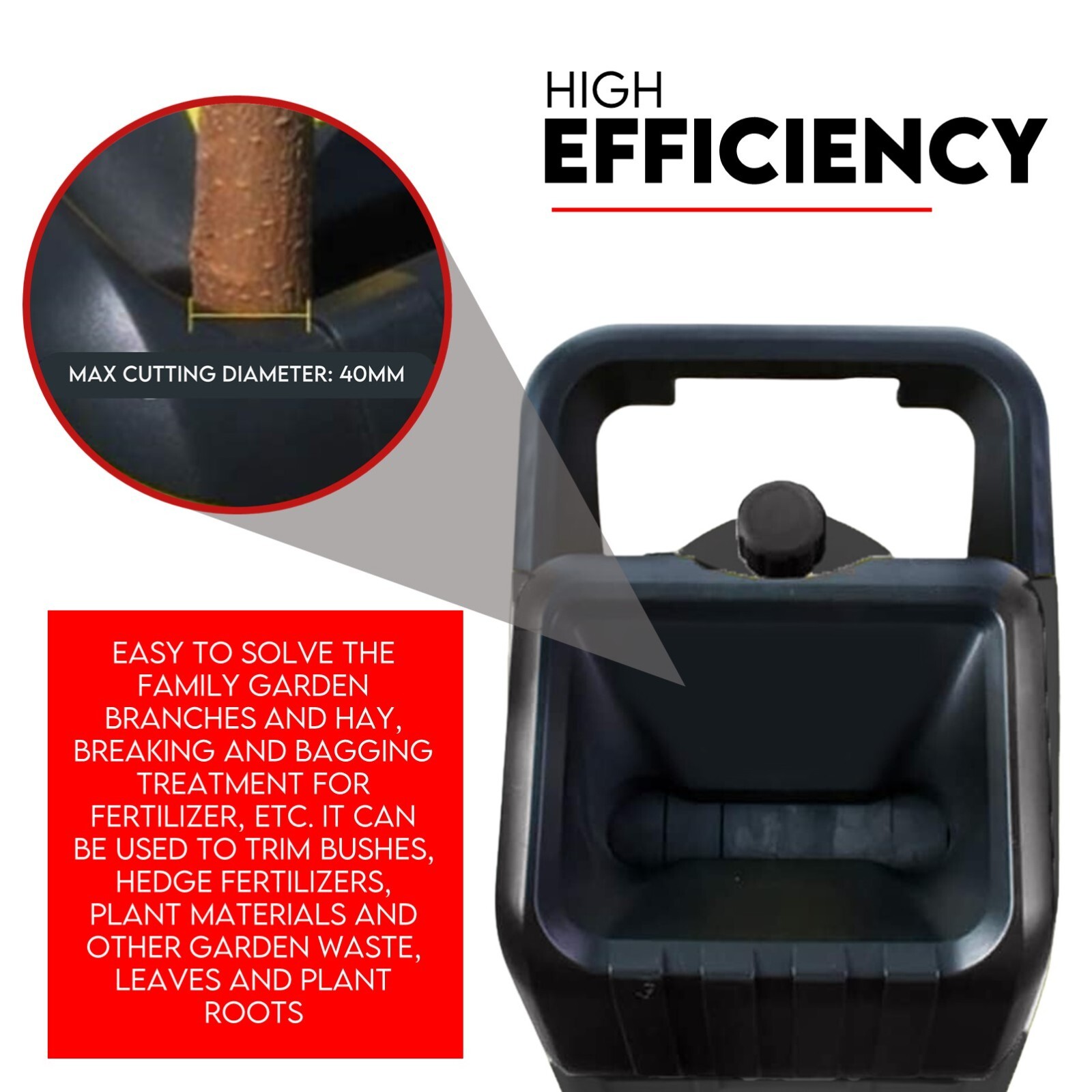 2500W Electric Garden Mulcher Shredder Portable Wood Chipper on Wheels w/ bag view 4