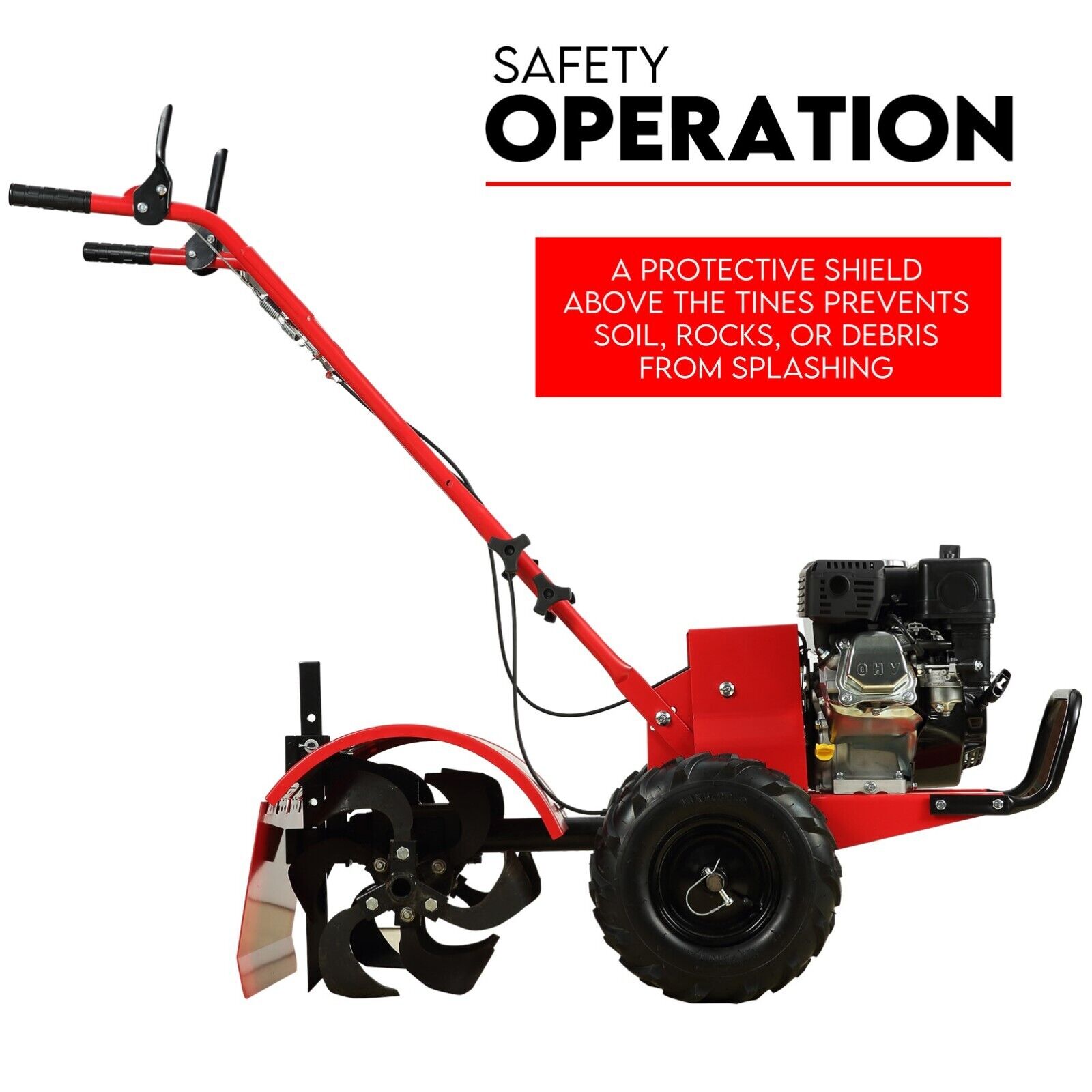 212CC Tiller Cultivator 4 Blades Rotating Tines Power Rotary Hoe Handheld view 5