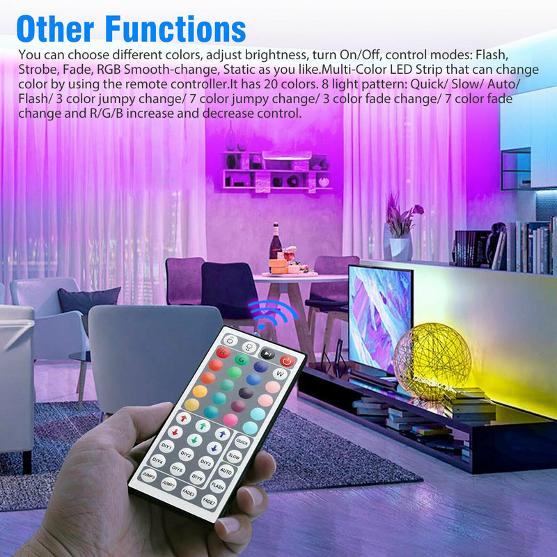 Waterproof 12V RGB 5M 3528 300 LED Strips Lights 44 Keys Controller view 3