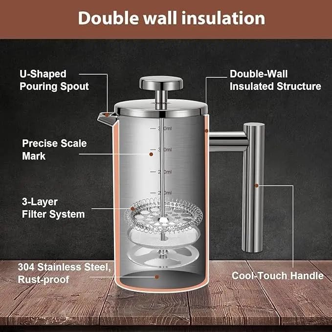 French Press Coffee Maker 350ml with Coffee Bean Can + Extra Filter Gift Set view 6