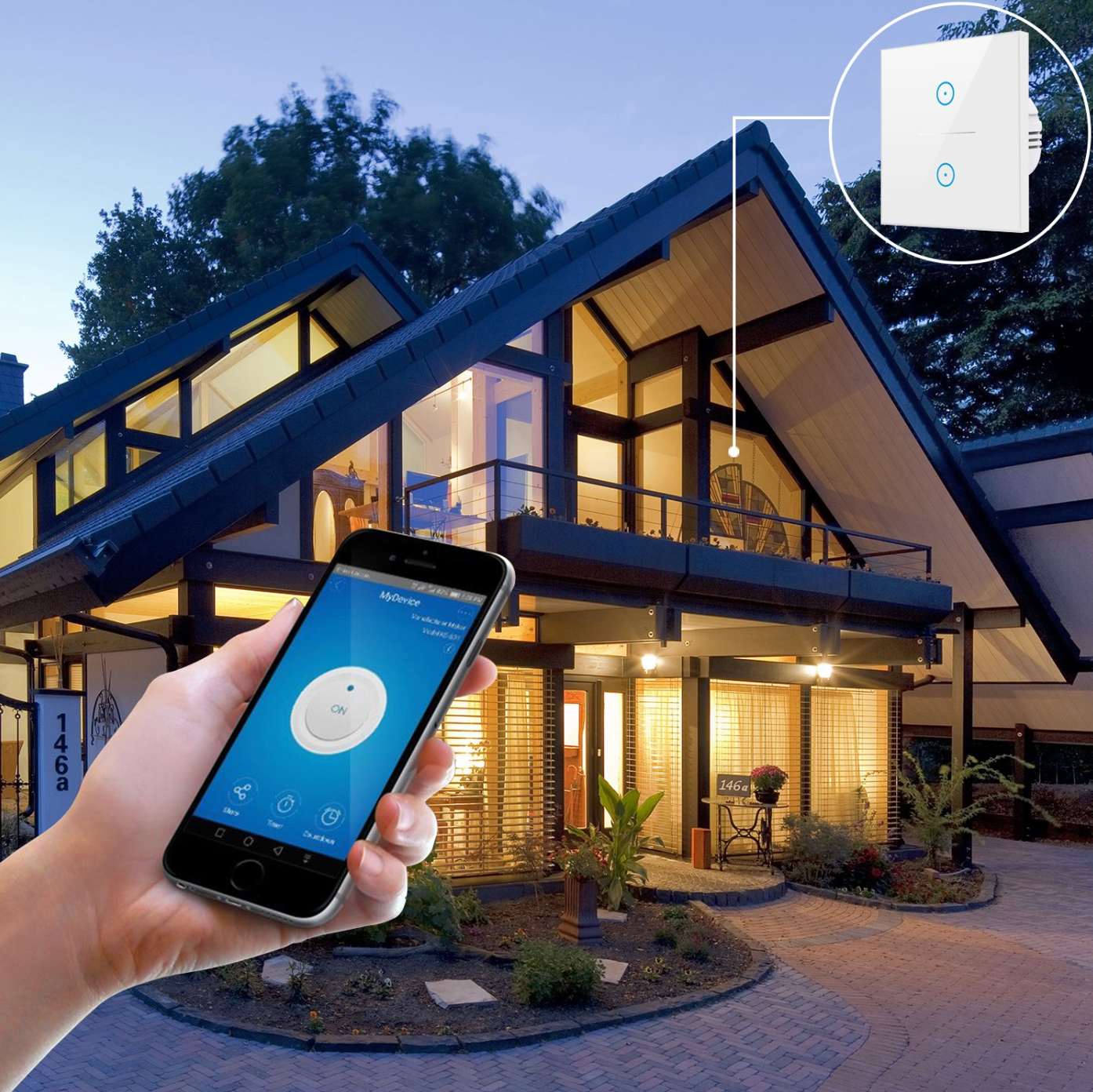 Smart WIFI Switch for Lights LED Touch Panel 2 Gang view 2