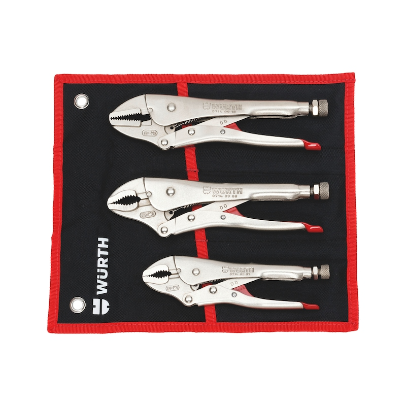 Wurth Locking Pliers Set 3 Piece Nickel Coated with Tool Roll Adjustable Clamp