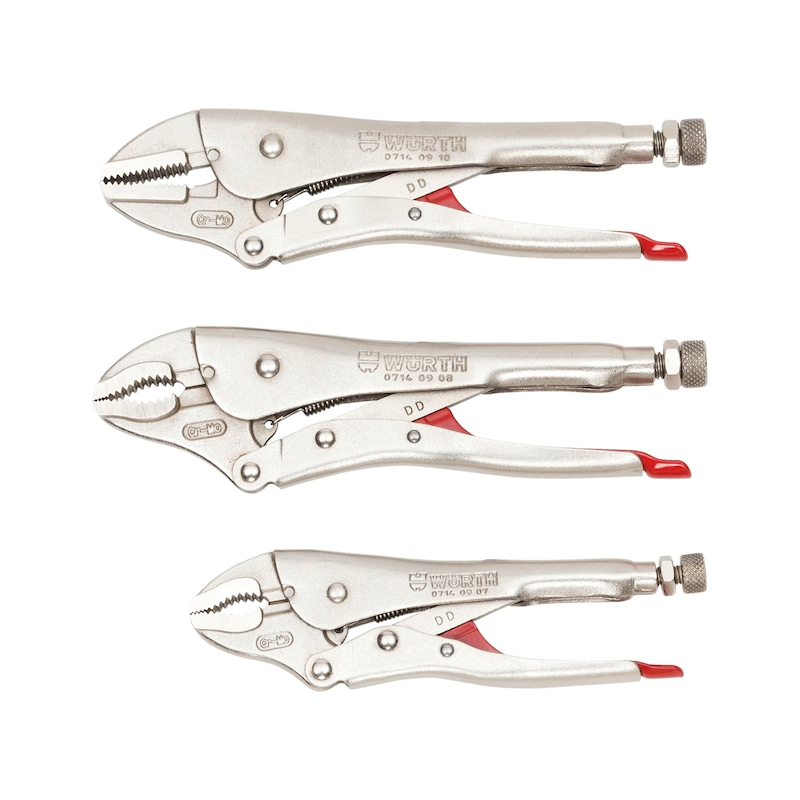 Wurth Locking Pliers Set 3 Piece Nickel Coated with Tool Roll Adjustable Clamp view 3
