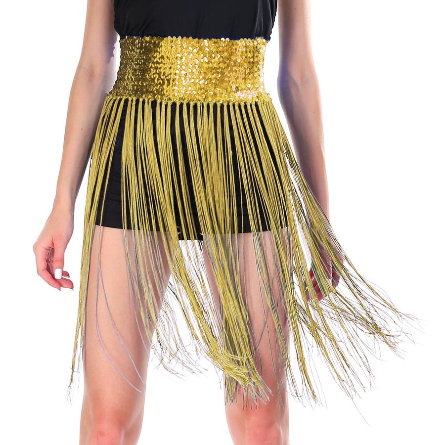 Sequin Belt w/Fringe Skirt Belly Dance Dancer Costume Party - Gold/Yellow view 2