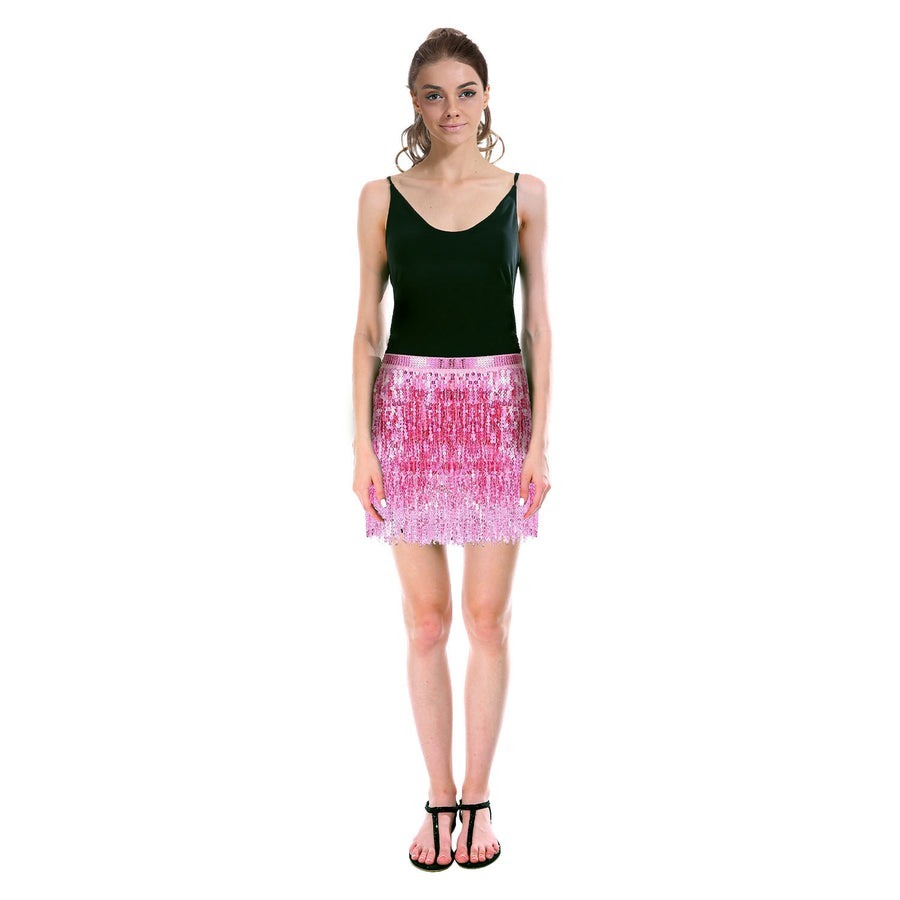 Adult Sequin Fringe Skirt w/ Adjustable Tie Party Costume in Light Pink view 3