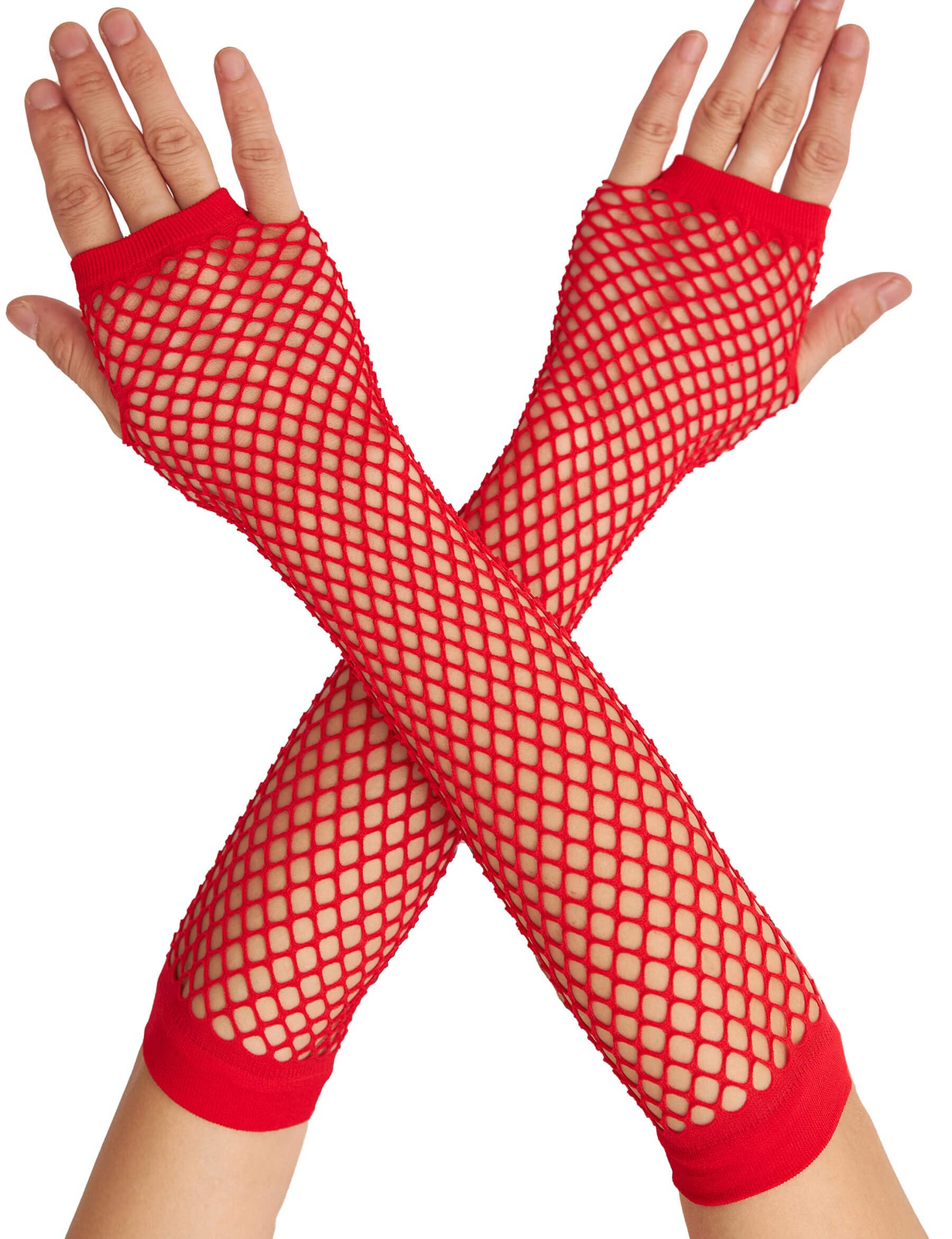 12x Long Elbow Length Fishnet Gloves Fingerless 70s 80s Womens Costume Party view 2