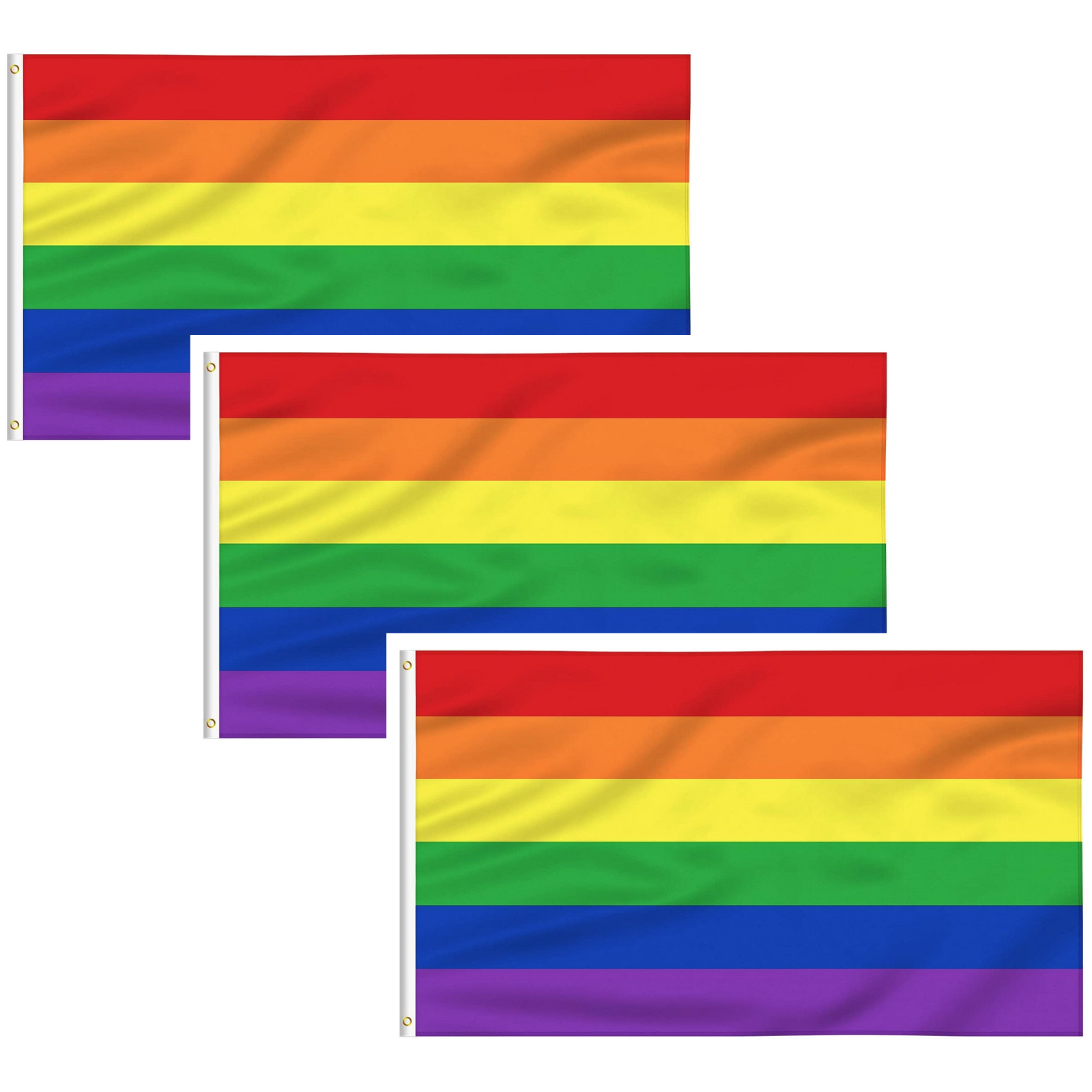 3x DELUXE RAINBOW GAY PRIDE FLAG Banner 150x90cm 3x5ft w Metal Eyelets BULK view 2
