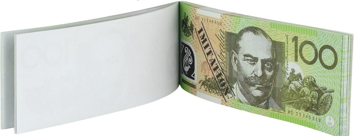 100 Dollar Australian Souvenir Note Pad Fake AUD Money - 1 Pack of 50 Sheets view 3