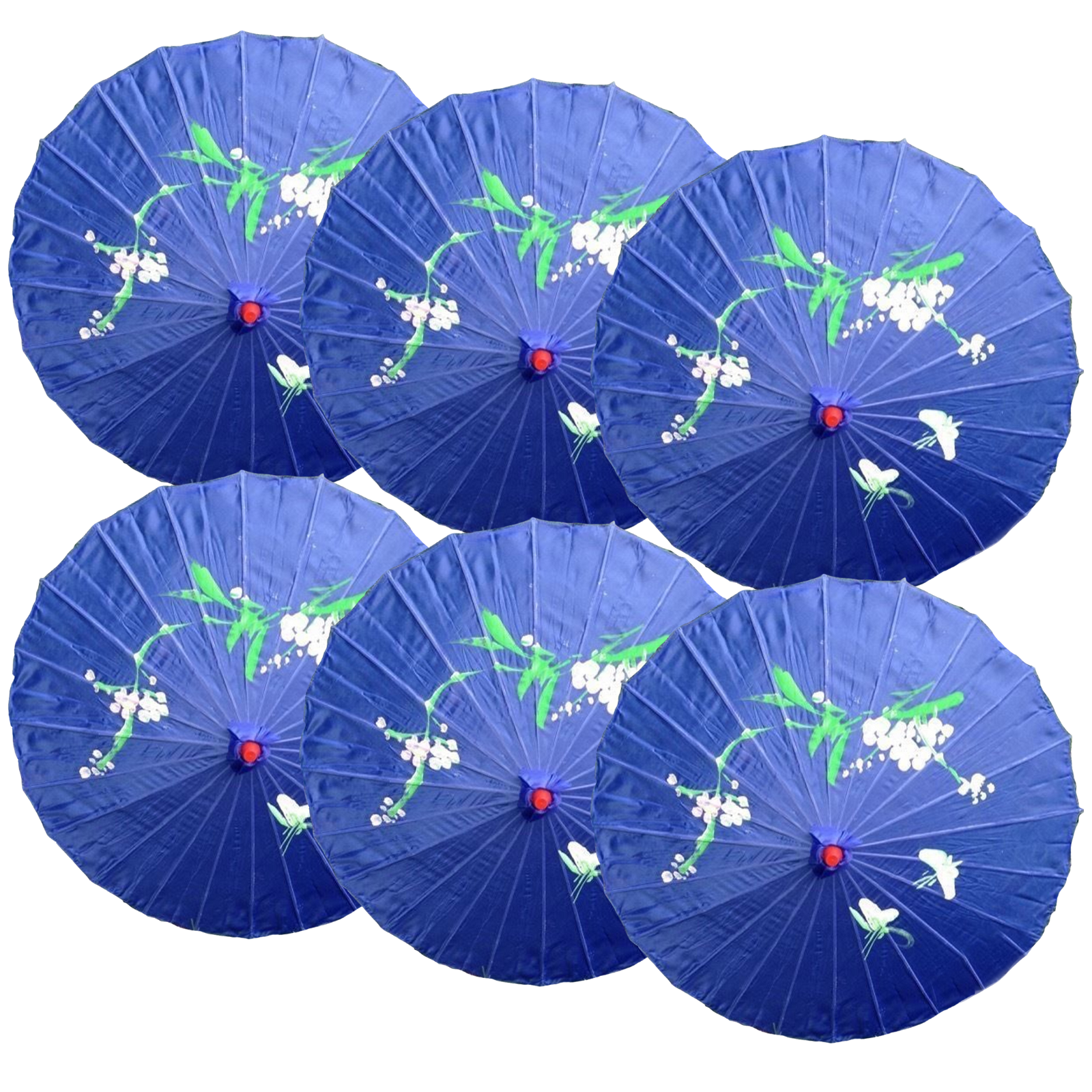 6x PARASOL UMBRELLA Chinese Japanese Bamboo Flower Pattern 80cm Large BULK - Blue view 2
