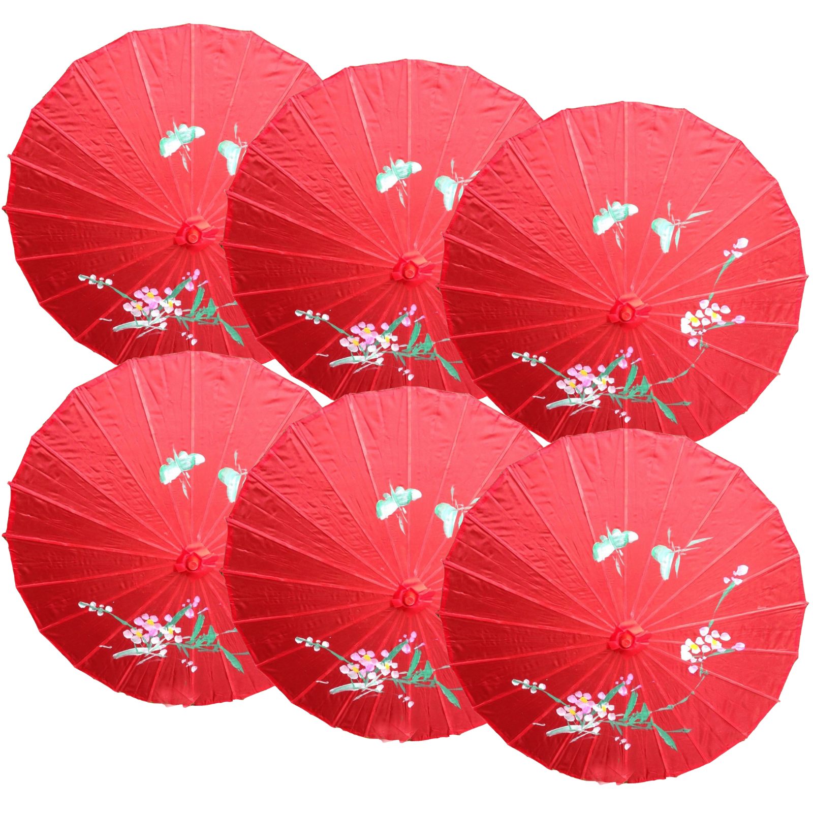 6x PARASOL UMBRELLA Chinese Japanese Bamboo Flower Pattern 80cm Large BULK - Red