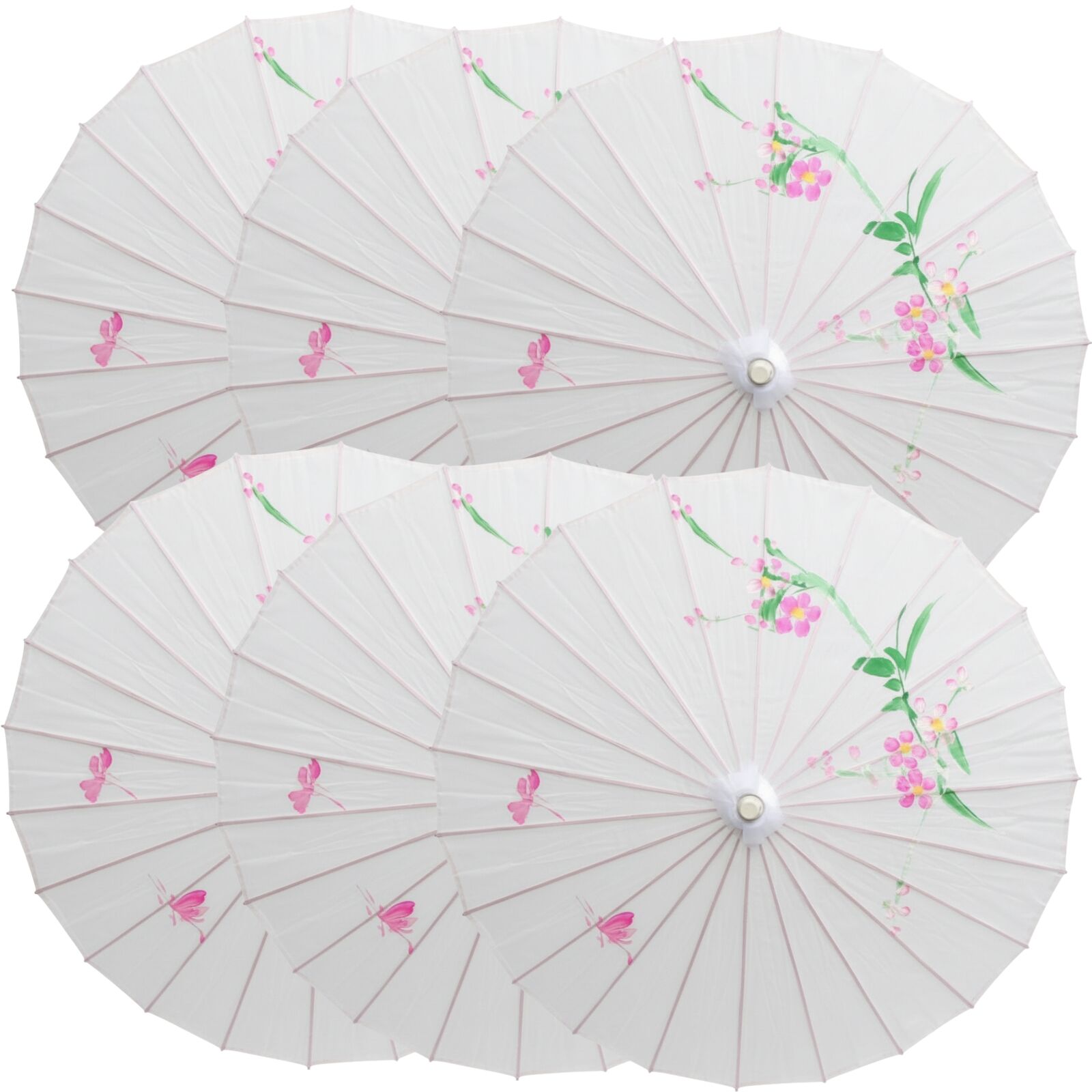 6x PARASOL UMBRELLA Chinese Japanese Bamboo Flower Pattern 80cm Large BULK - White view 2