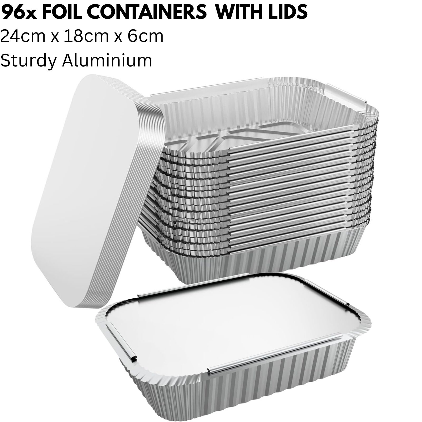 96x Aluminium Disposable Foil Food Container Trays Pans w/ Lids Covers Bulk view 2