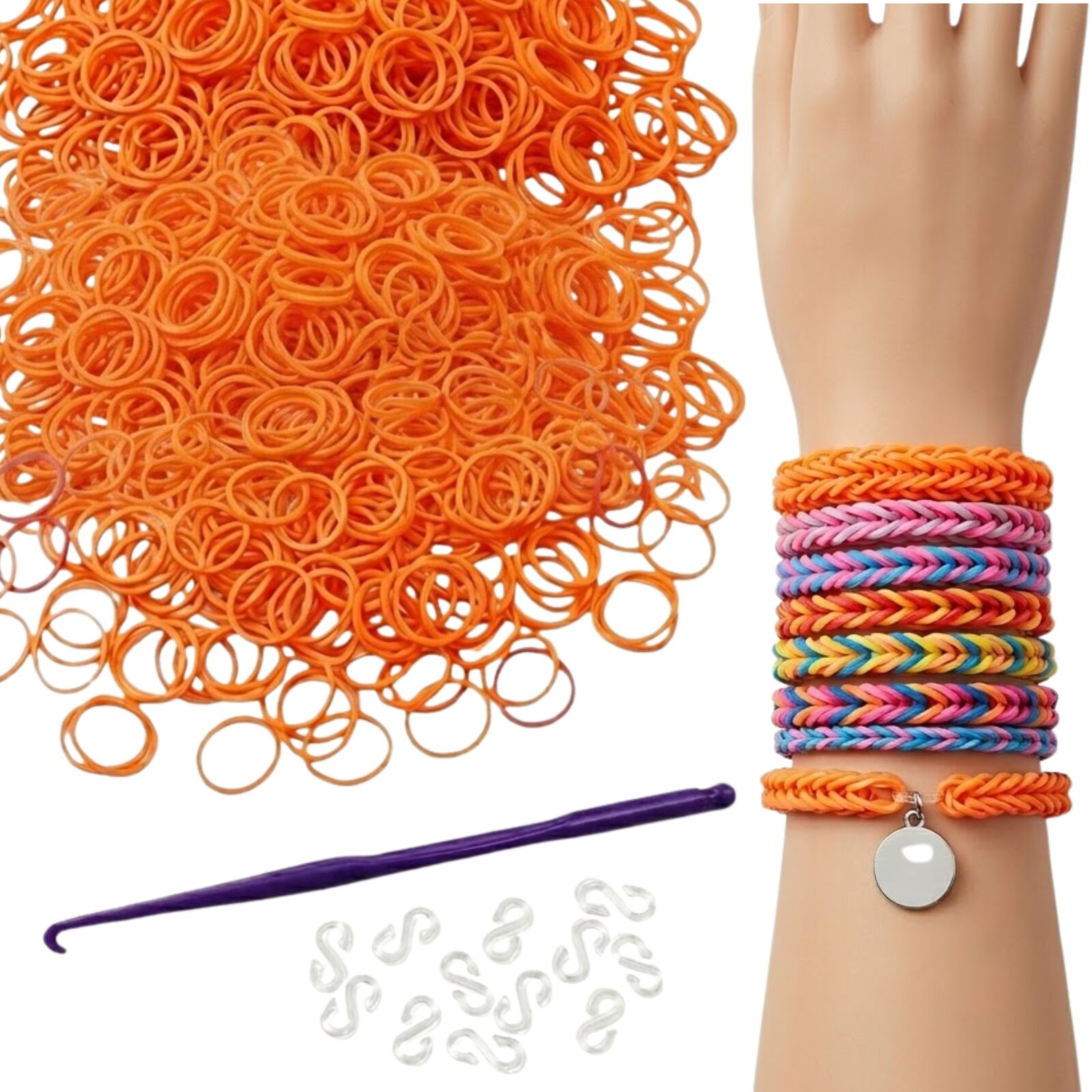 1200pcs Loom Bands Refill Kit Rubber DIY Bracelet Making Set - Plain Orange view 2