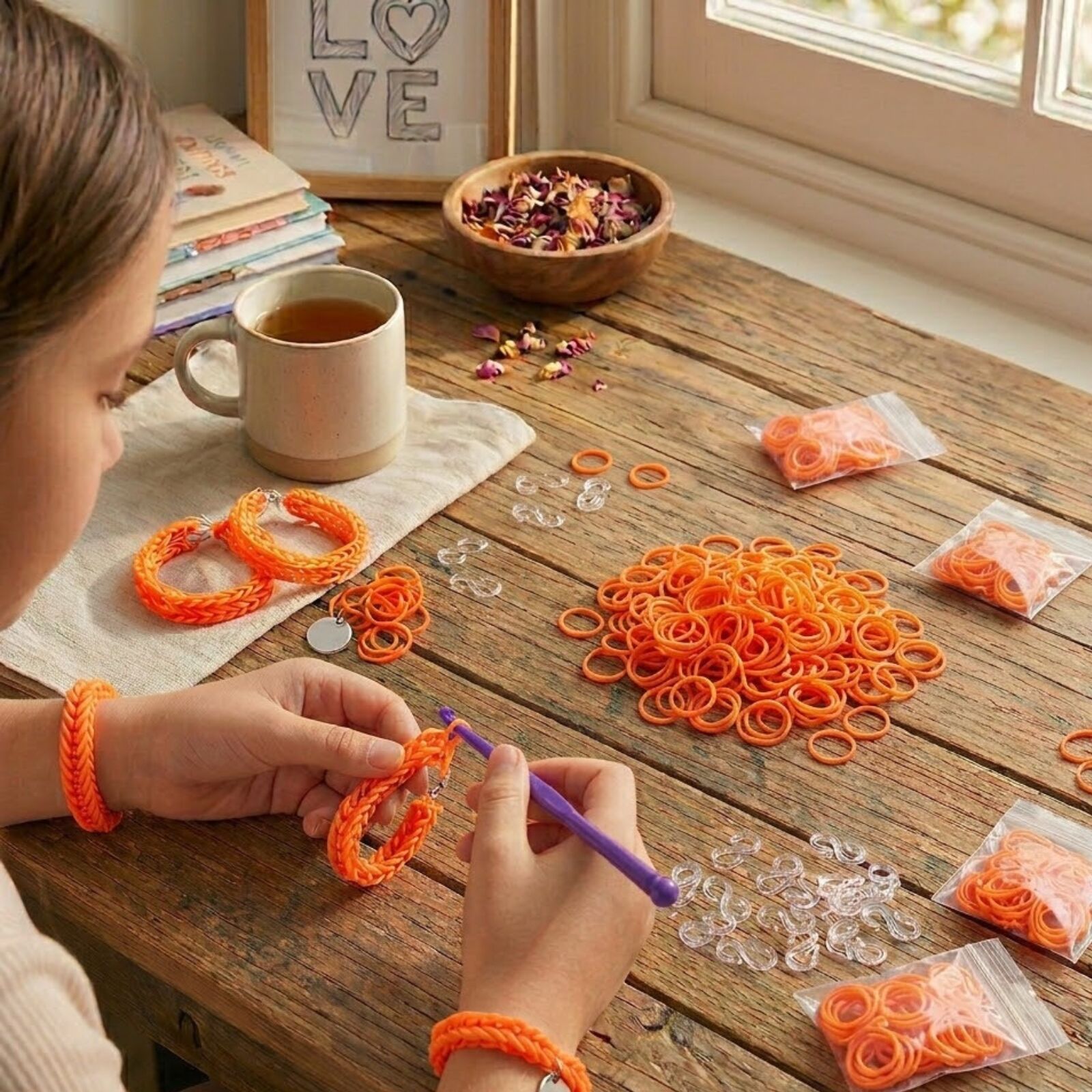 1200pcs Loom Bands Refill Kit Rubber DIY Bracelet Making Set - Plain Orange view 3