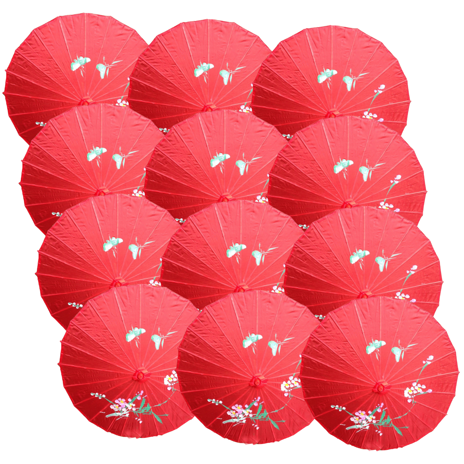 12x PARASOL UMBRELLA Chinese Japanese Bamboo Flower Pattern 80cm Large BULK - Red
