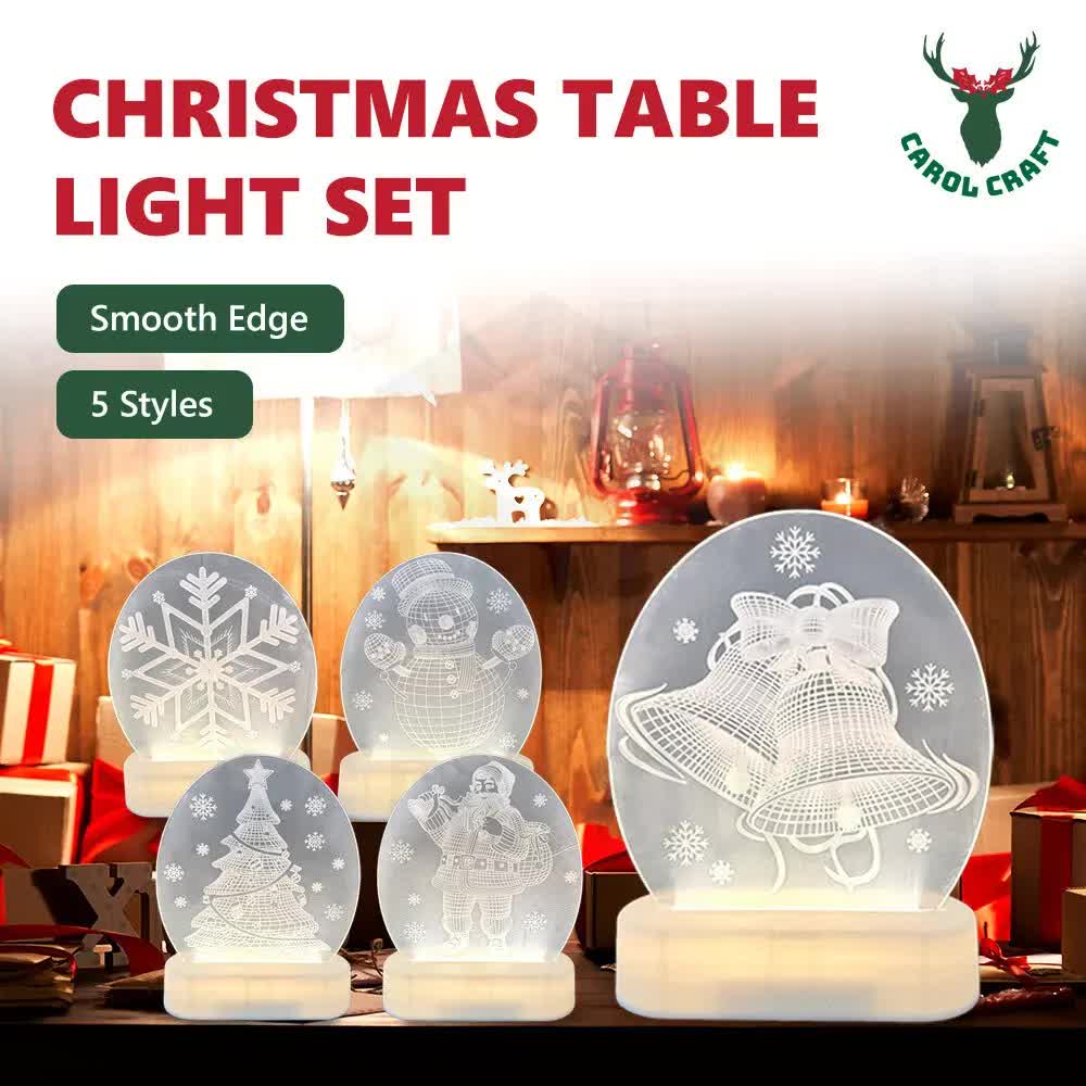CarolCraft Christmas LED Acrylic USB Lamp Set of 5 Decoration Ornament Xmas Gift view 2