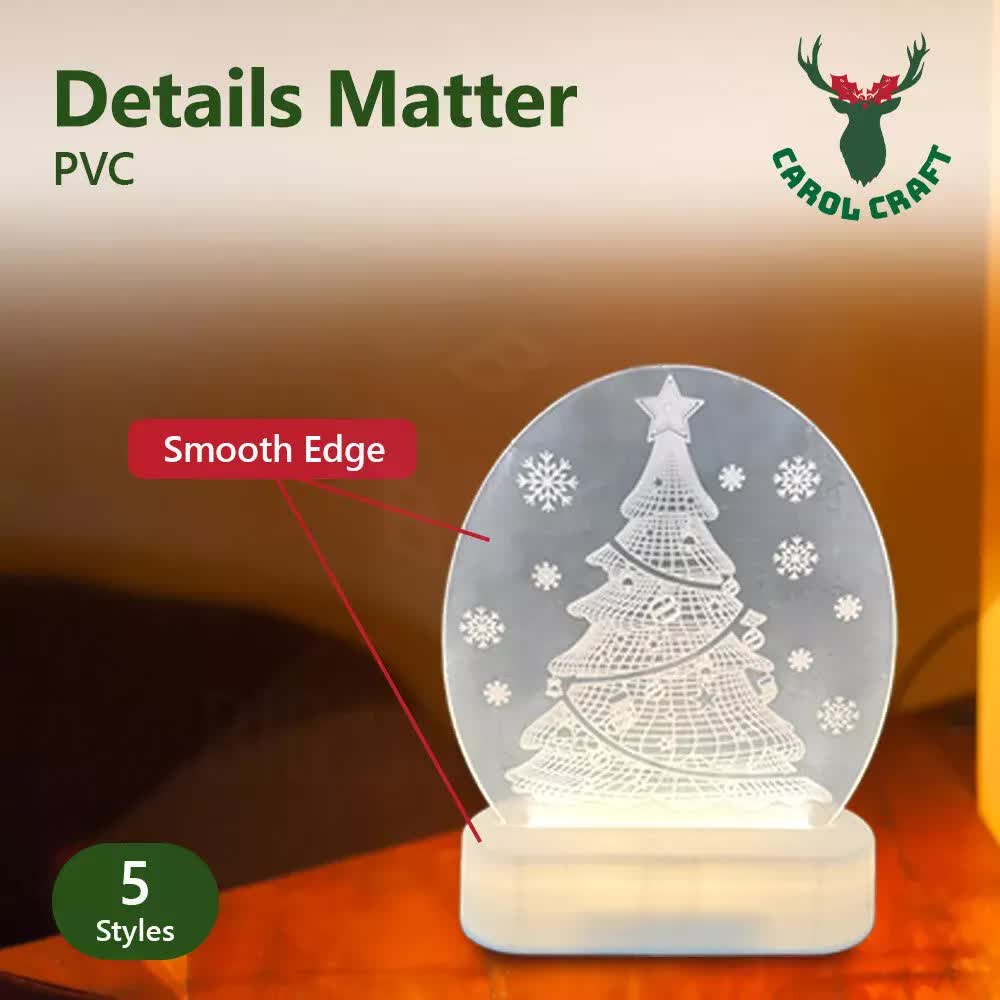 CarolCraft Christmas LED Acrylic USB Lamp Set of 5 Decoration Ornament Xmas Gift view 6