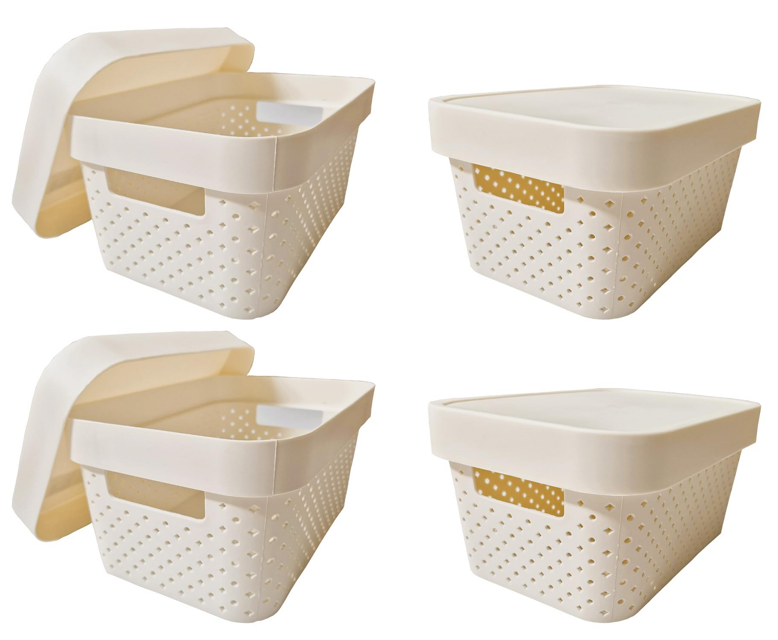 24x 5L Premium Plastic Storage Basket Container Box w/ Lid Dot Pattern
