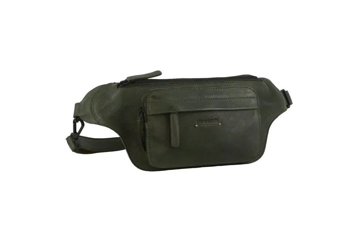 Pierre Cardin Mens Bum Bag Waist Pack Leather Travel Money Phone - Dark Green