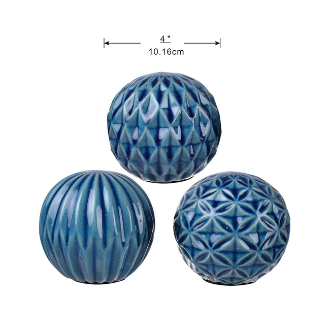 Set 3 Blue Marbleized Balls 10cm view 2