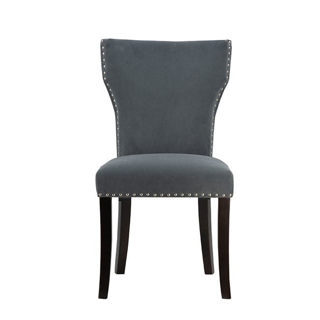 Set 2 Studded Grey Velvet Look Armless Dining Chairs 94cm view 2