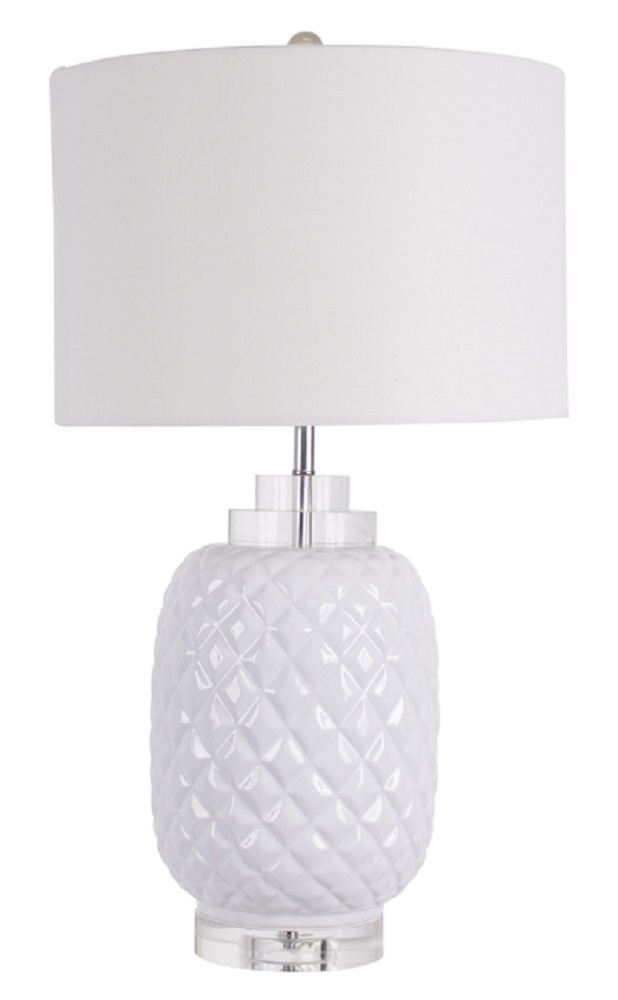 Island White Table Lamp Gloss Ceramic Bedside 67cm