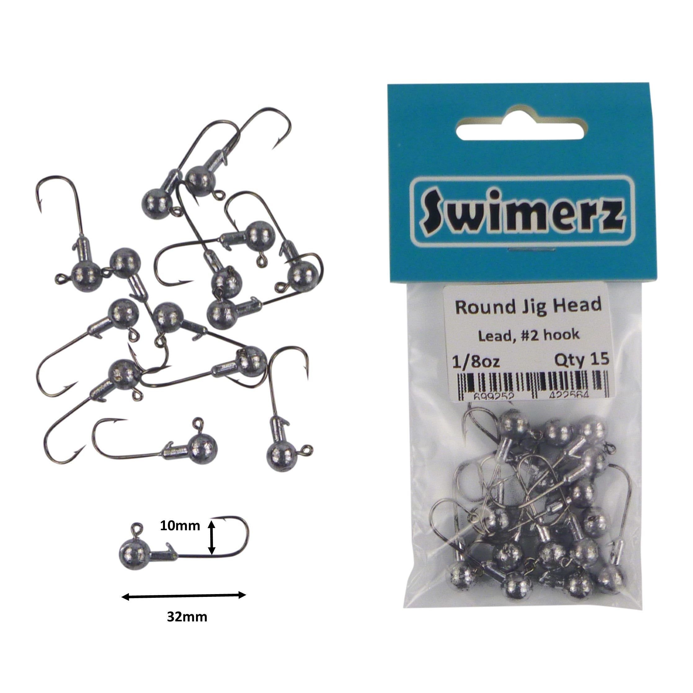 Swimerz Round Jig Head, 1/8 oz #2 Hook, 15 pack view 2
