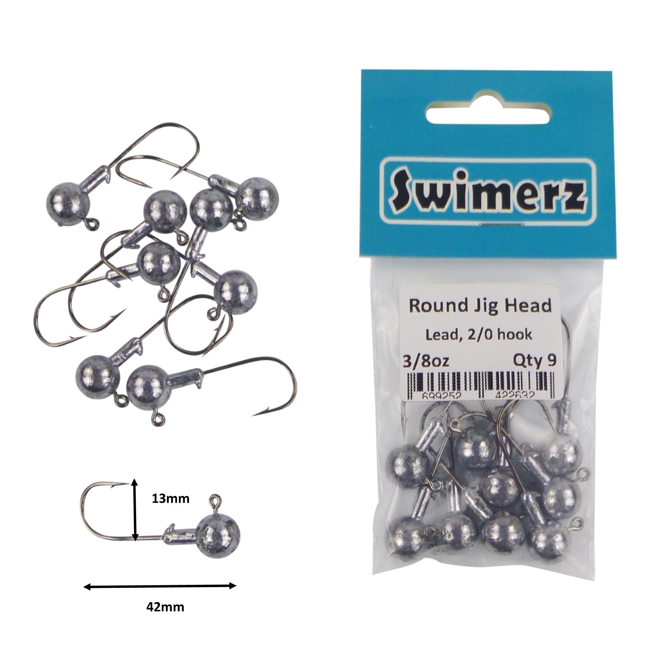 Swimerz Round Jig Head, 3/8 oz 2/0 Hook, 9 pack view 2