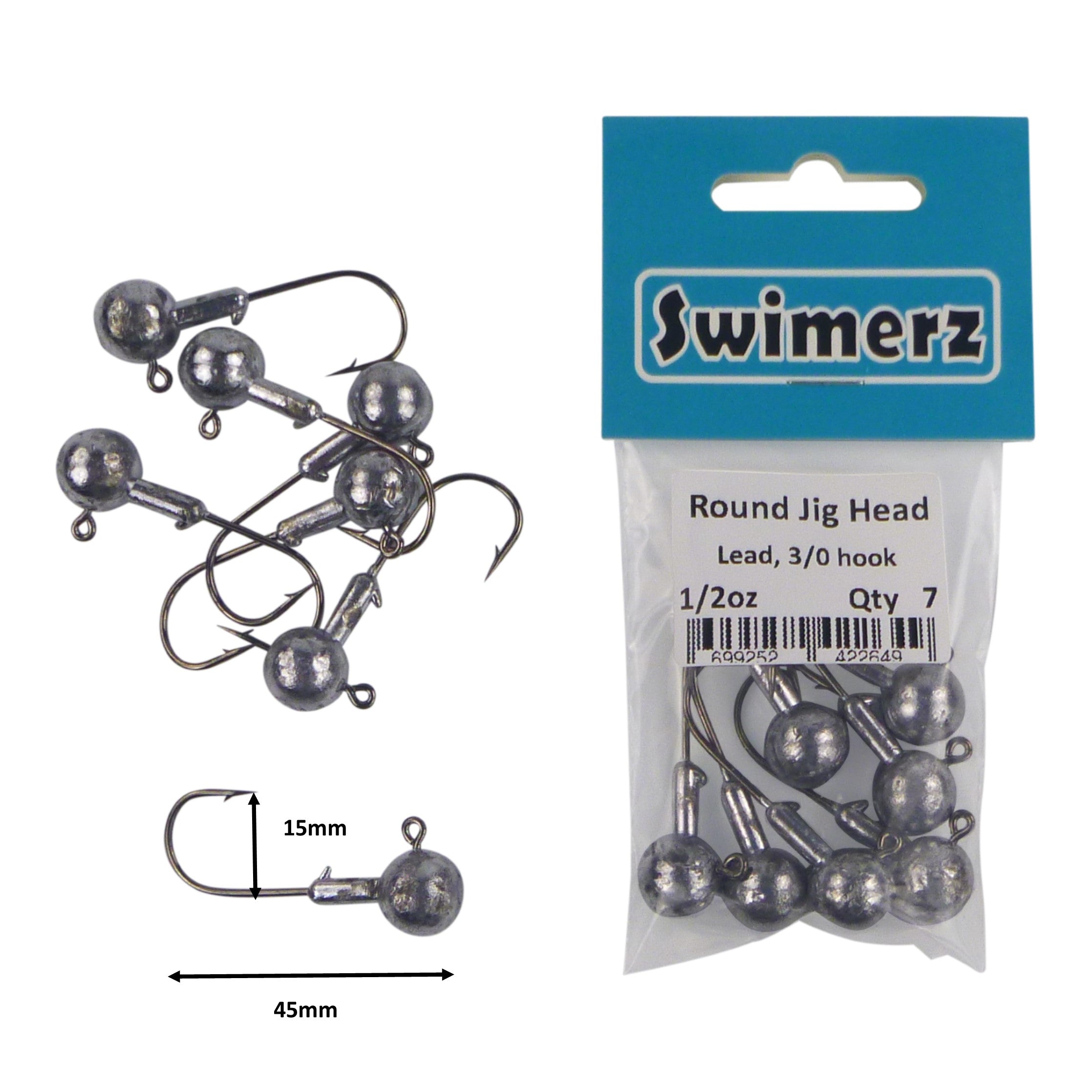 Swimerz Round Jig Head, 1/2 oz 2/0 Hook, 8 pack view 2