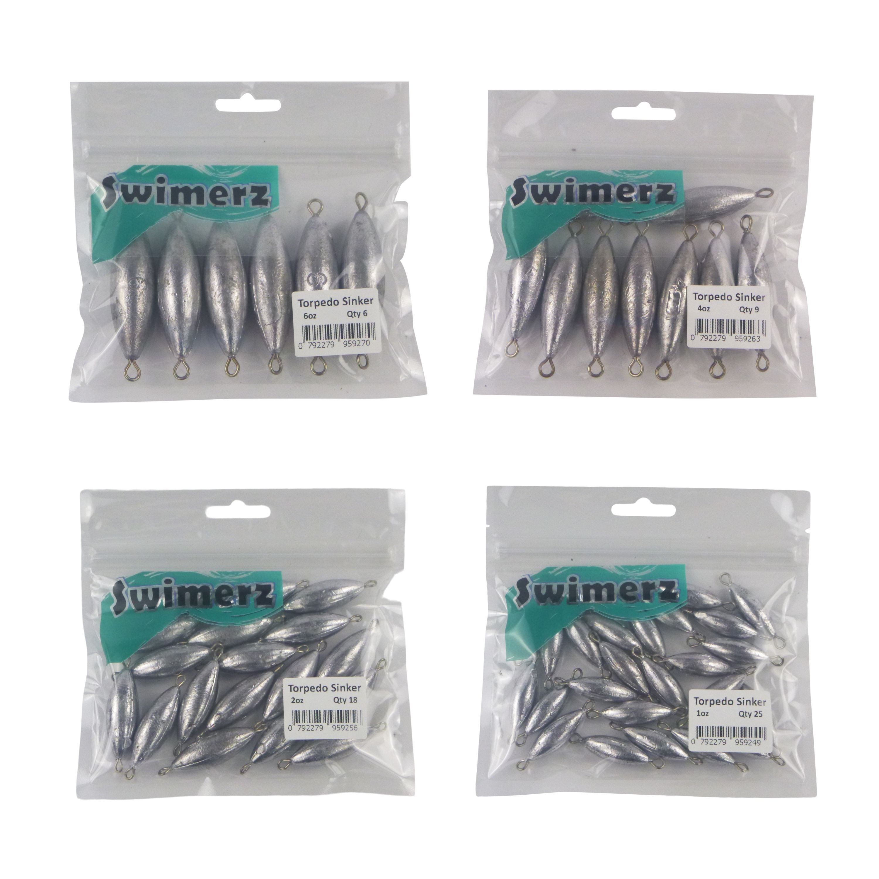 Swimerz Bulk Pack Torpedo Trolling Sinker, 4 sizes, Qty 58 view 2