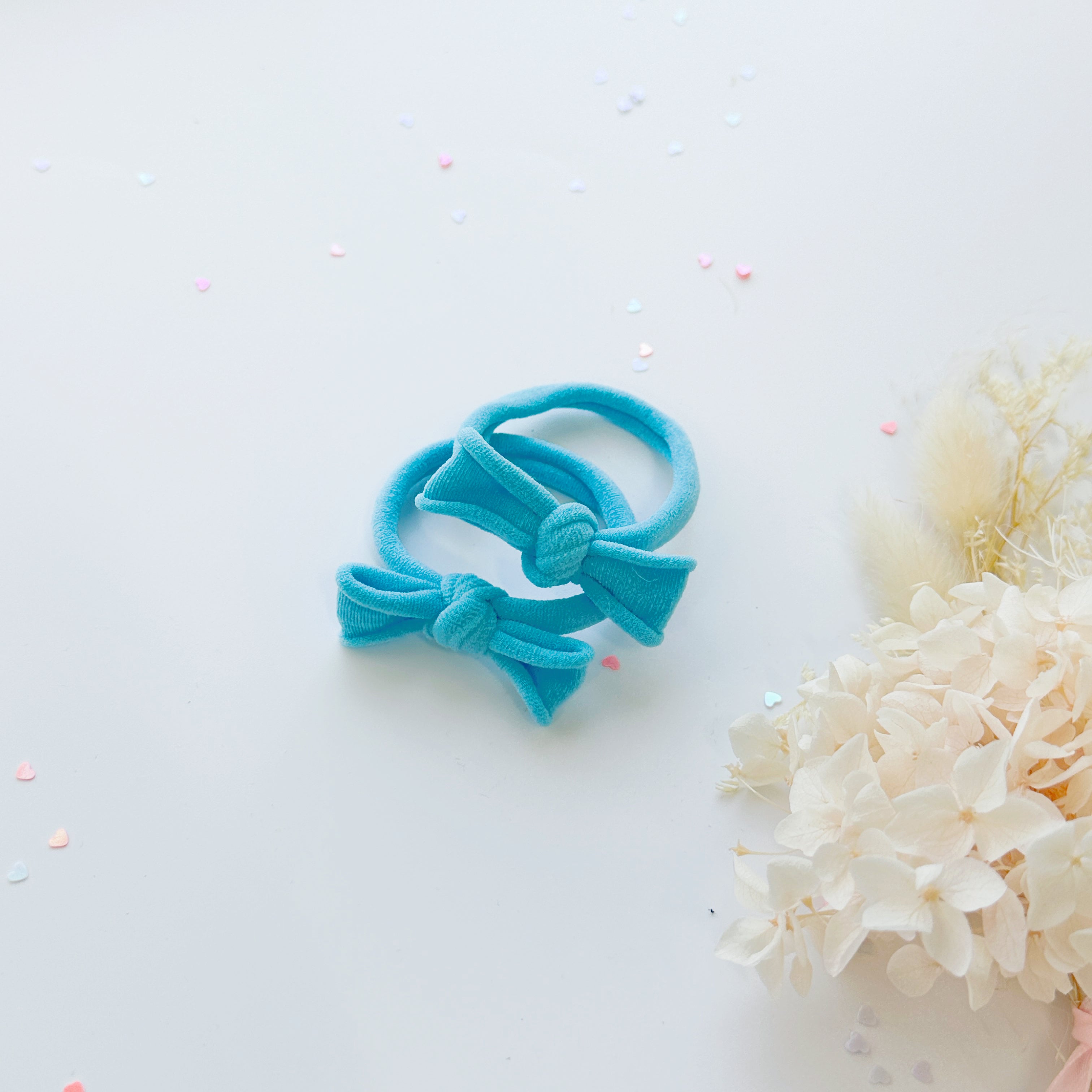 Handmade Simple Bow metal free hair ties -Sky - 1 Pairs - Bright Pink view 2