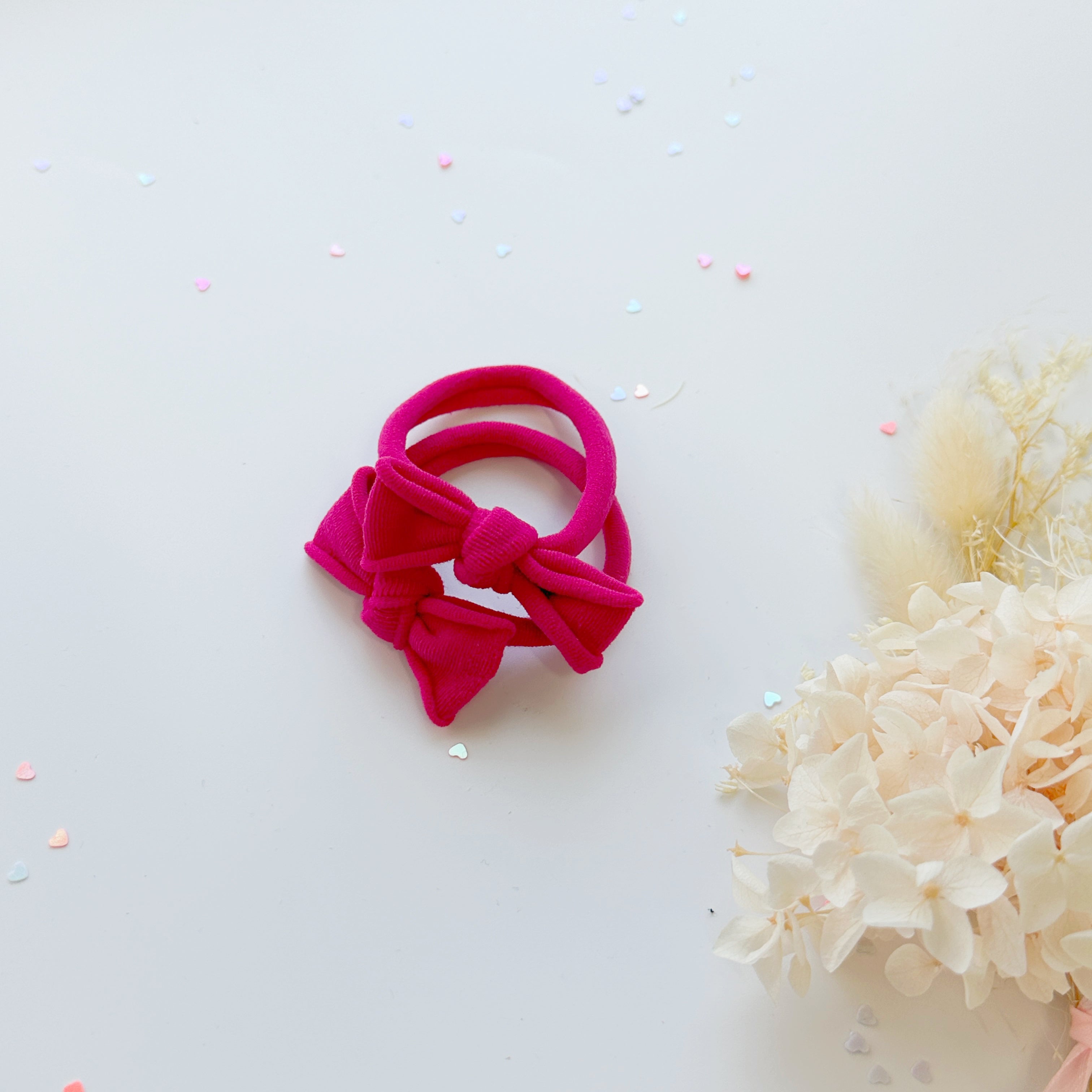 Handmade Simple Bow metal free hair ties -Pink - 1 Pairs - Dusty Pink view 3