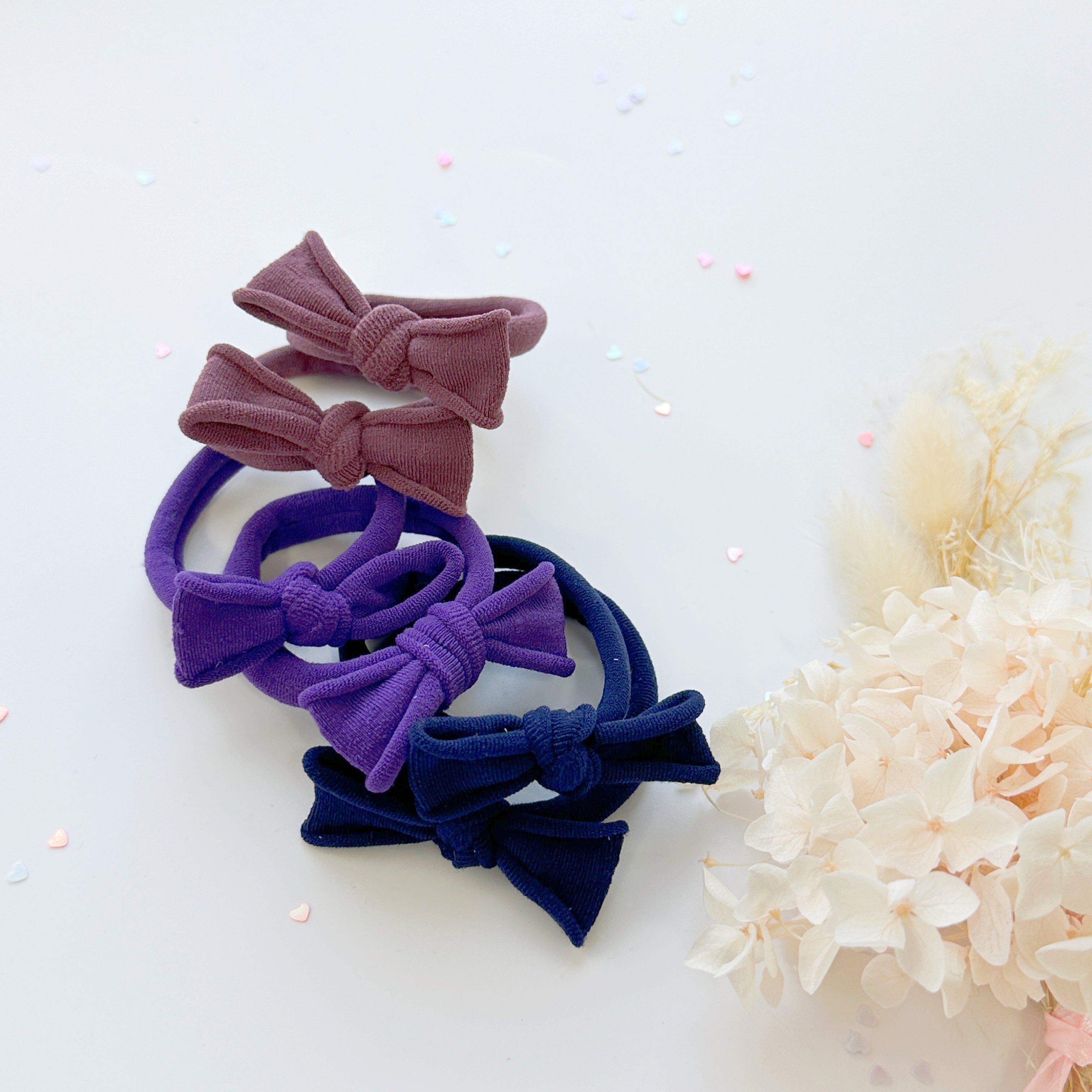 Handmade Simple Bow metal free hair ties - Violet - 1 Pairs - Dusty Purple view 8