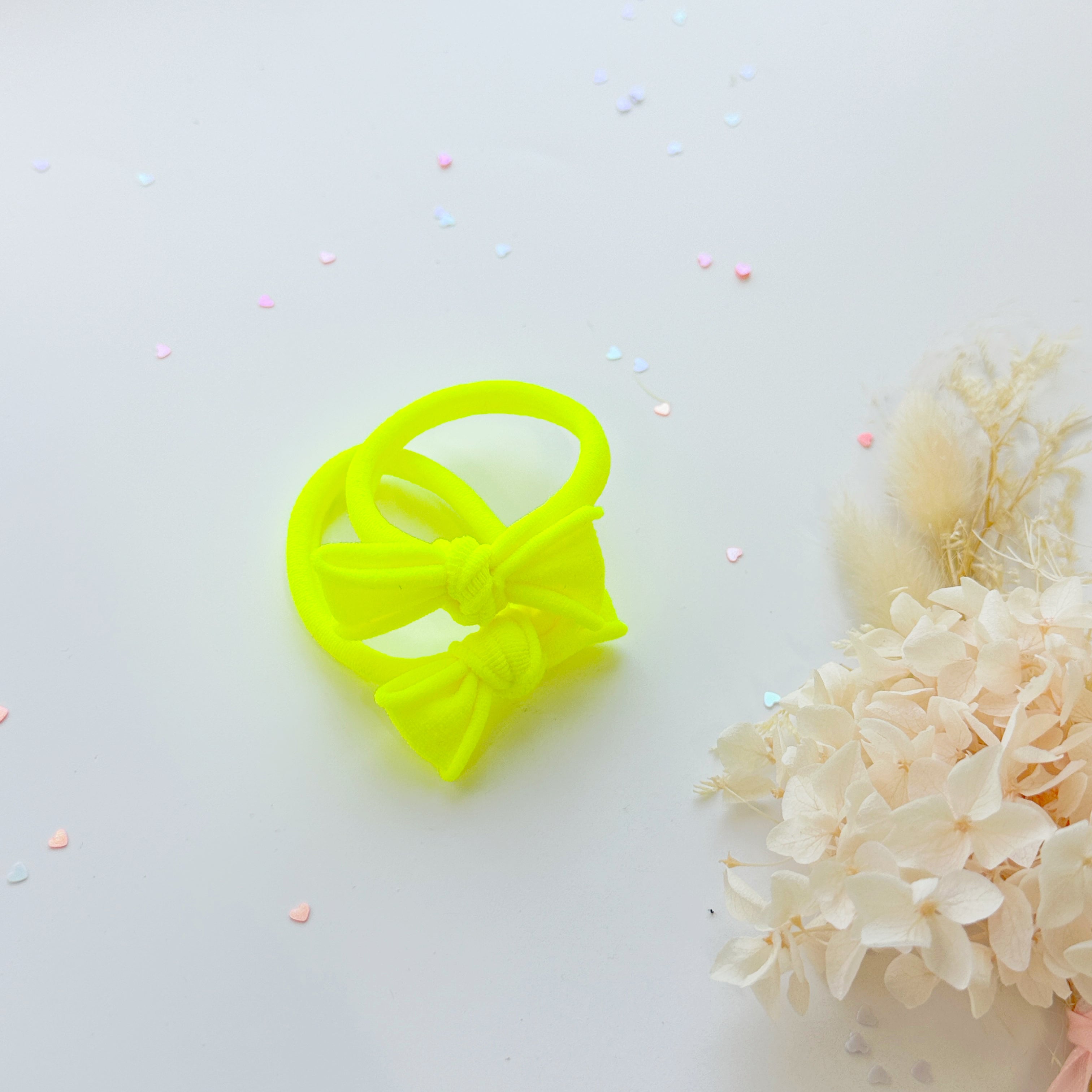 Handmade Simple Bow metal free hair ties - Neon - 1 Pairs - Neon Orange view 2