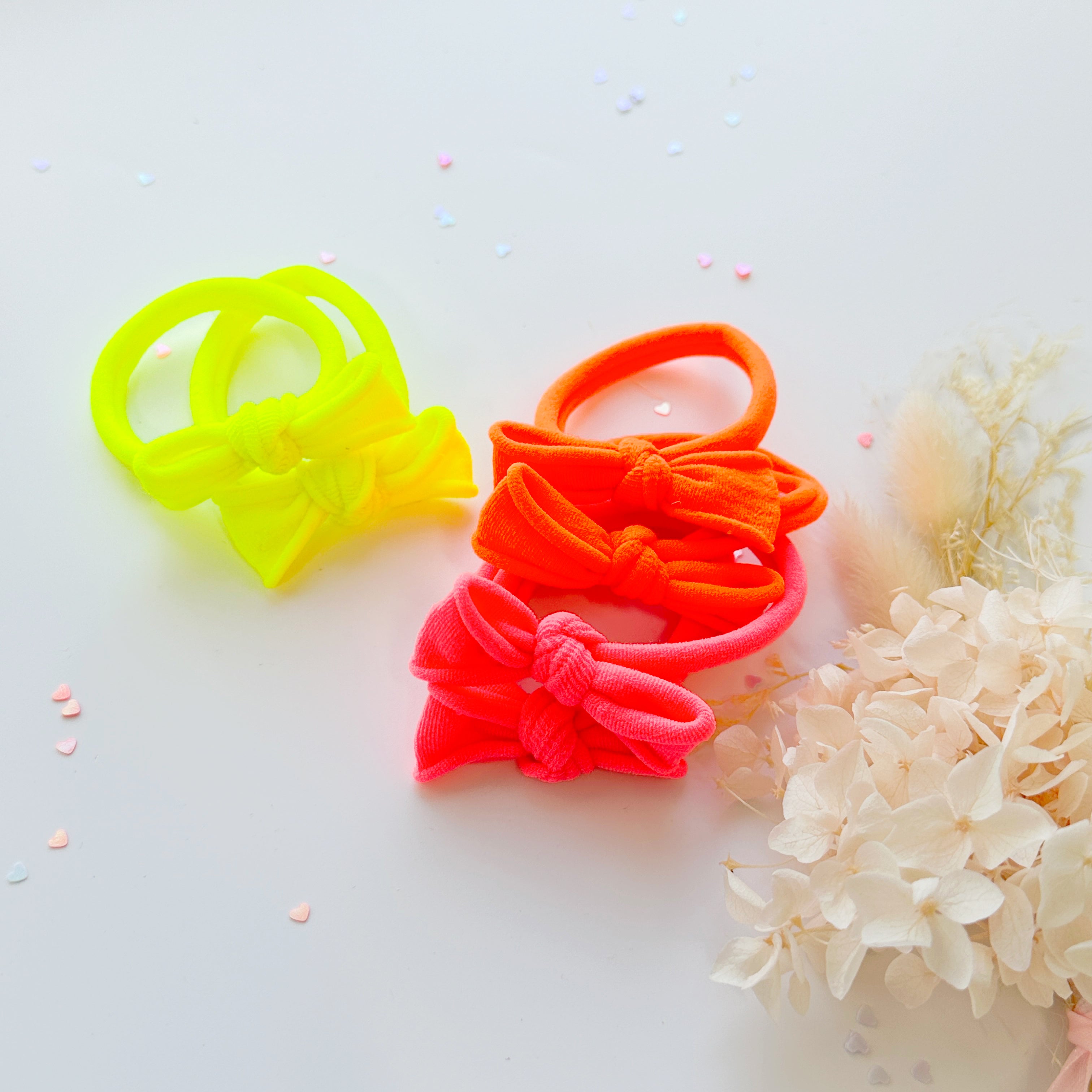 Handmade Simple Bow metal free hair ties - Neon - 1 Pairs - Neon Orange view 8