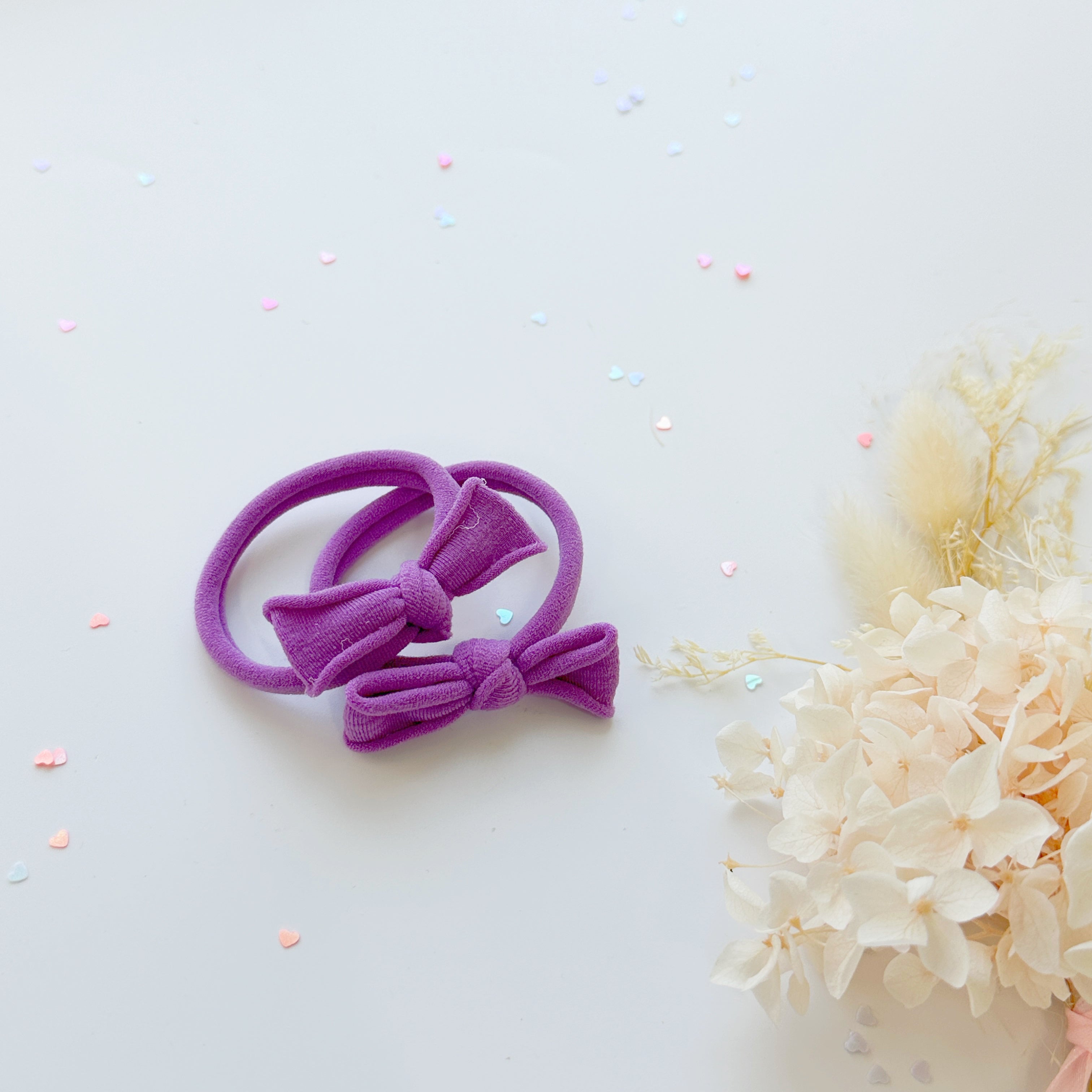 Handmade Simple Bow metal free hair ties - Candy - 1 Pairs - Pastel Yellow view 7