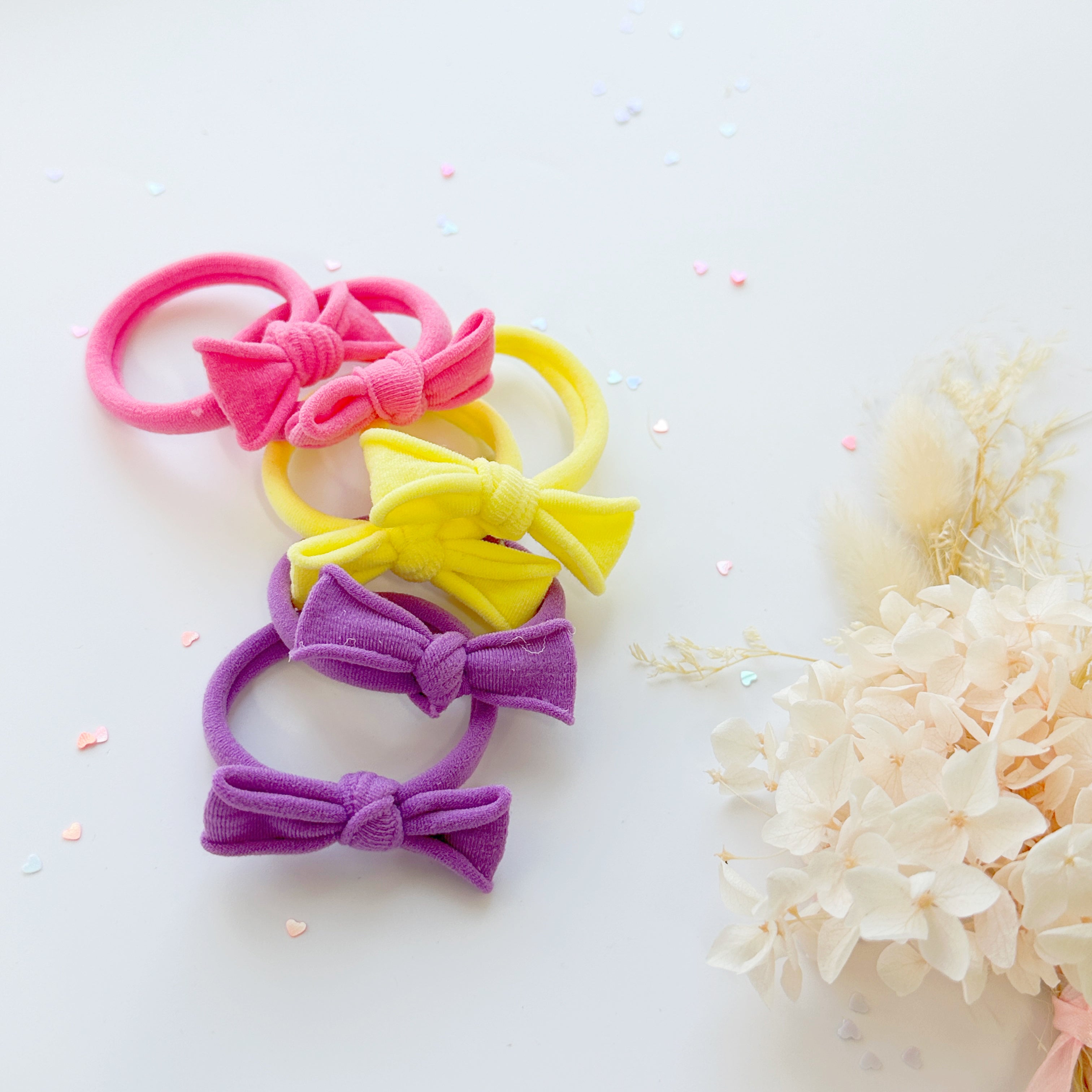 Handmade Simple Bow metal free hair ties - Candy - 1 Pairs - Pastel Yellow view 8