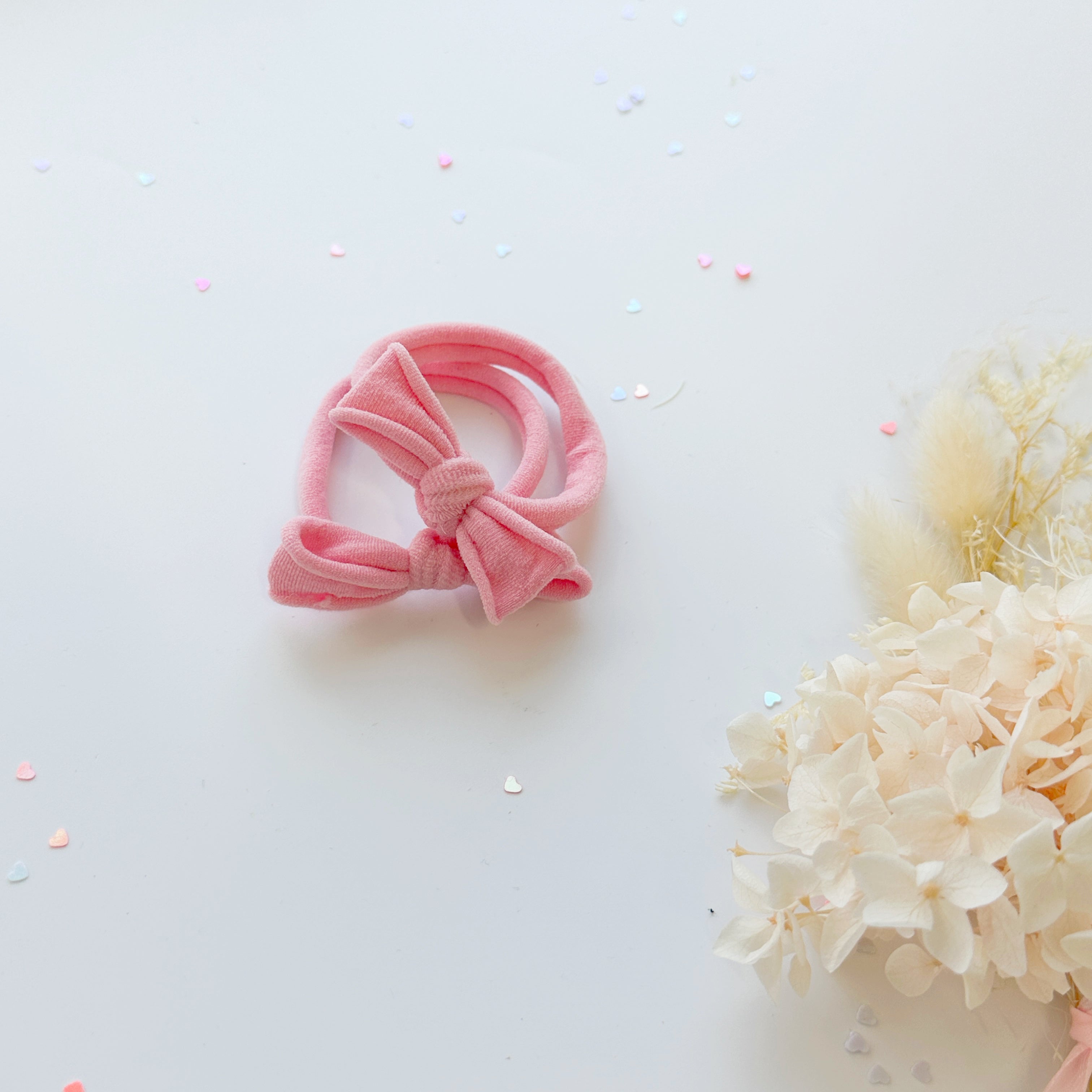 Handmade Simple Bow metal free hair ties -Pink - 1 Pairs - Rose Pink view 5