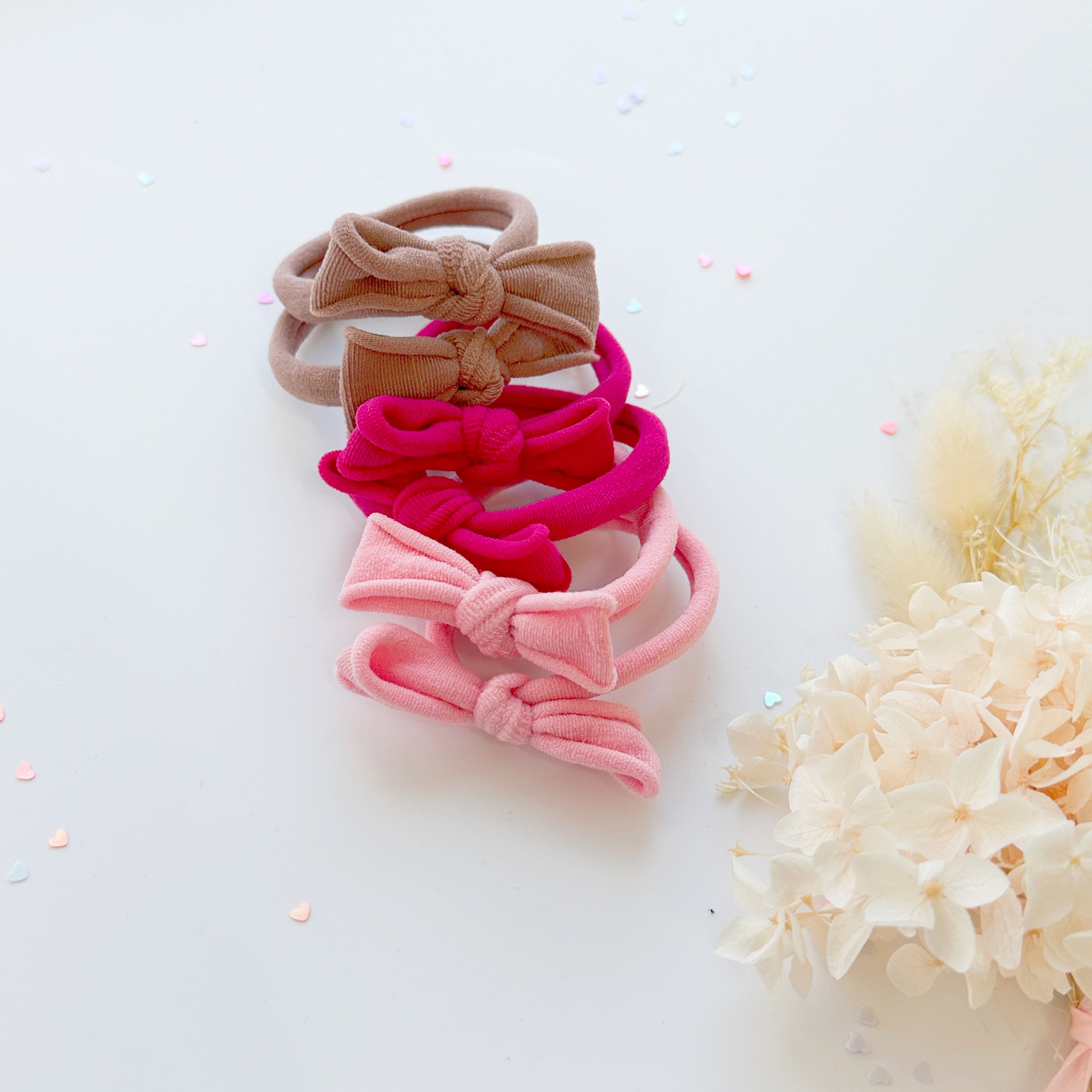 Handmade Simple Bow metal free hair ties -Pink - 1 Pairs - Rose Pink view 8