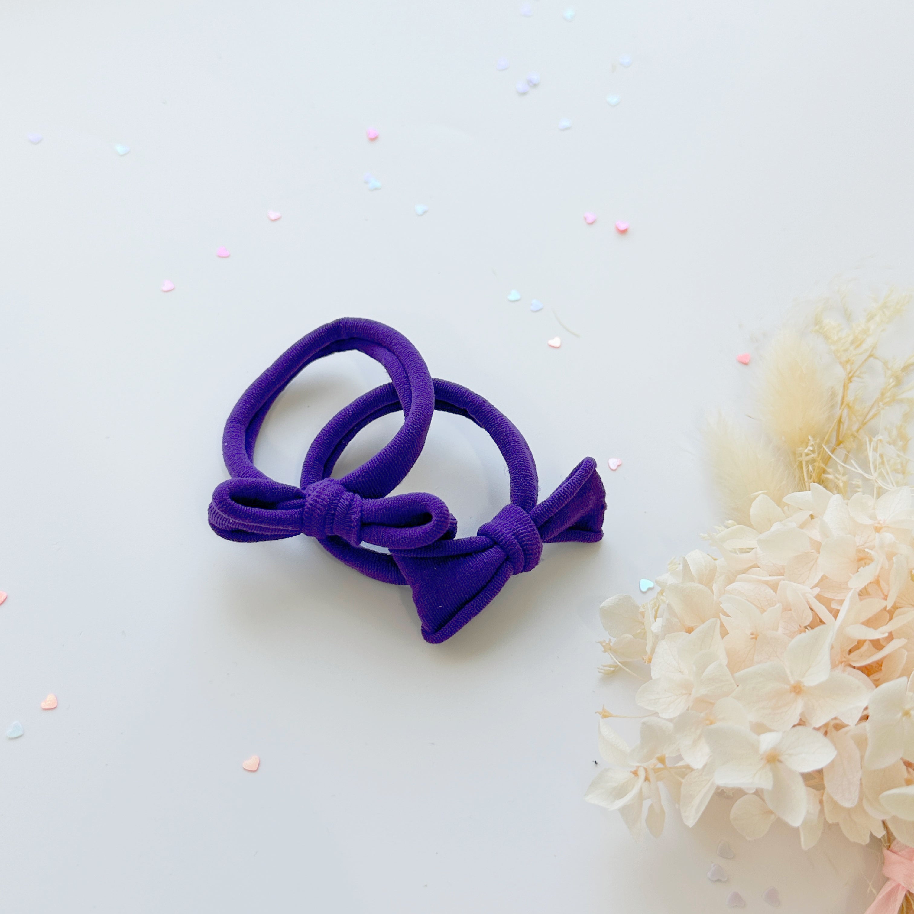 Handmade Simple Bow metal free hair ties - Violet - 1 Pairs - Royal Blue view 2