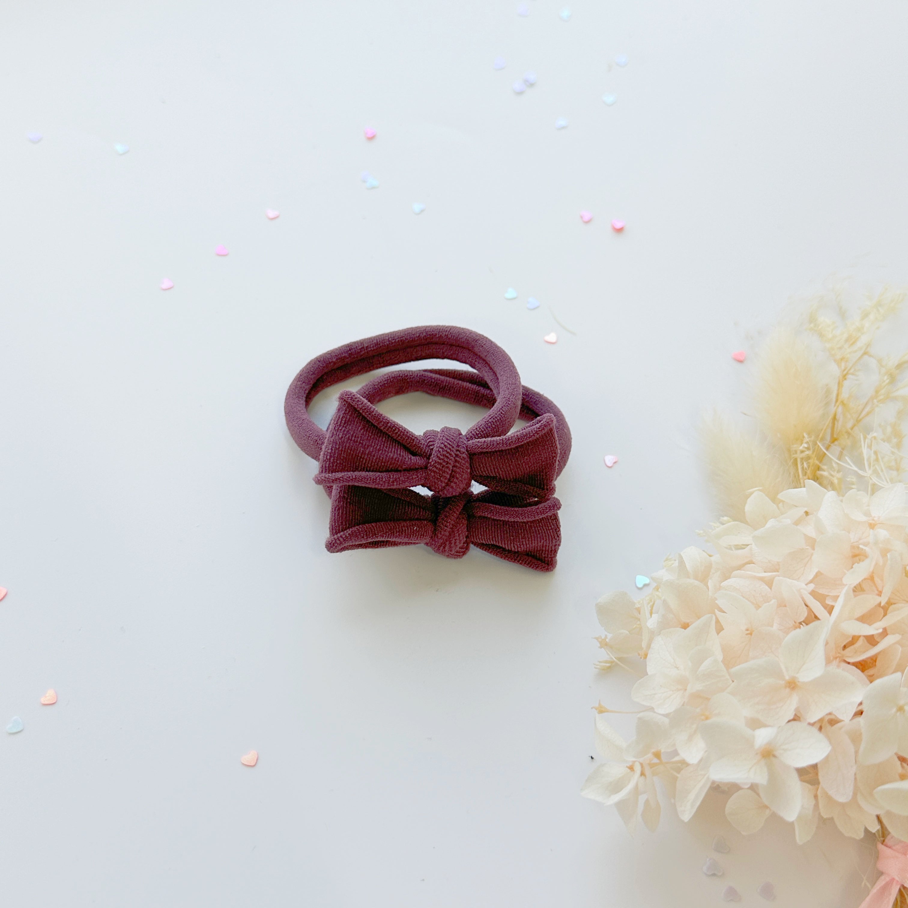 Handmade Simple Bow metal free hair ties - Violet - 1 Pairs - Violet view 7