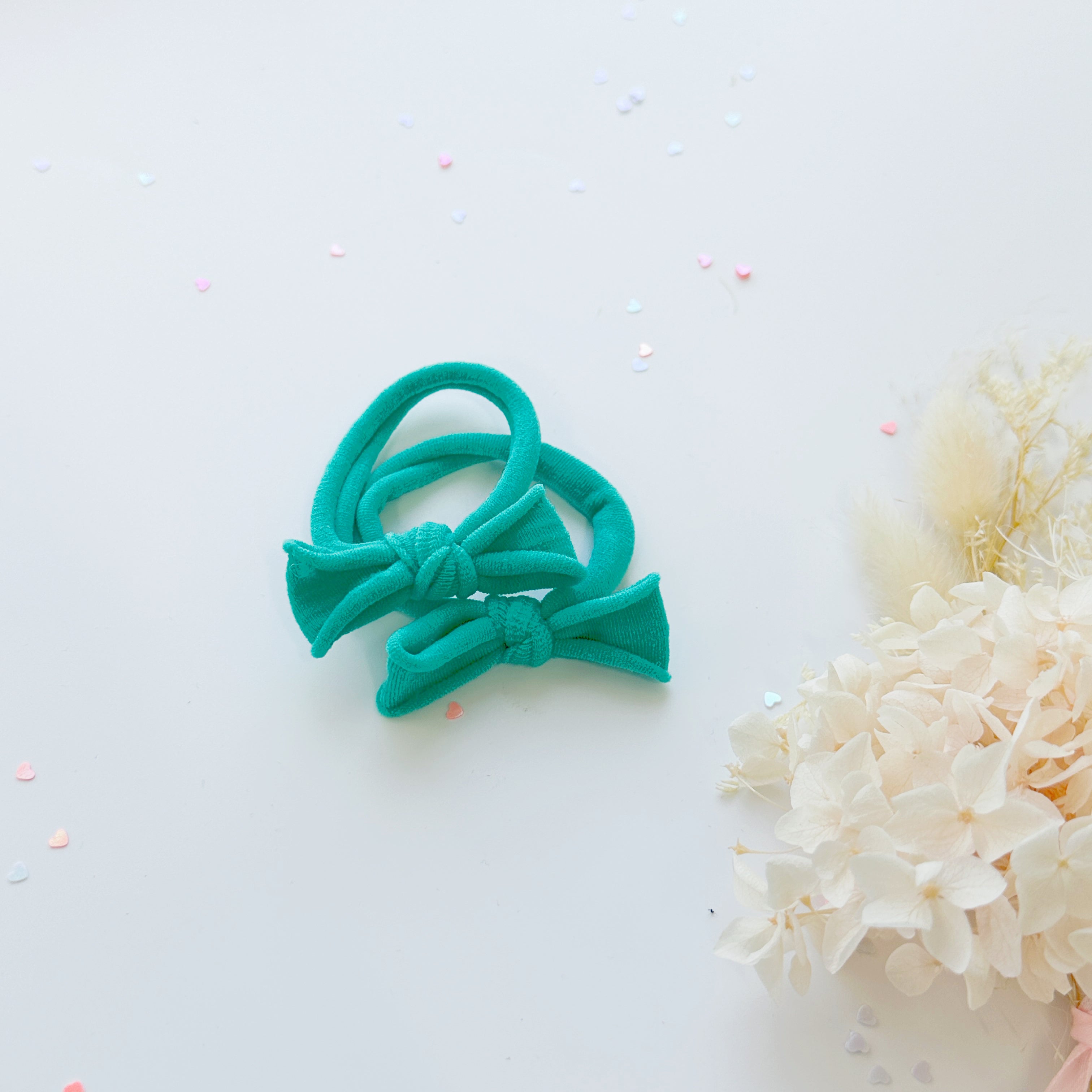 Handmade Simple Bow metal free hair ties -POP - 1 Pairs - Yellow view 5