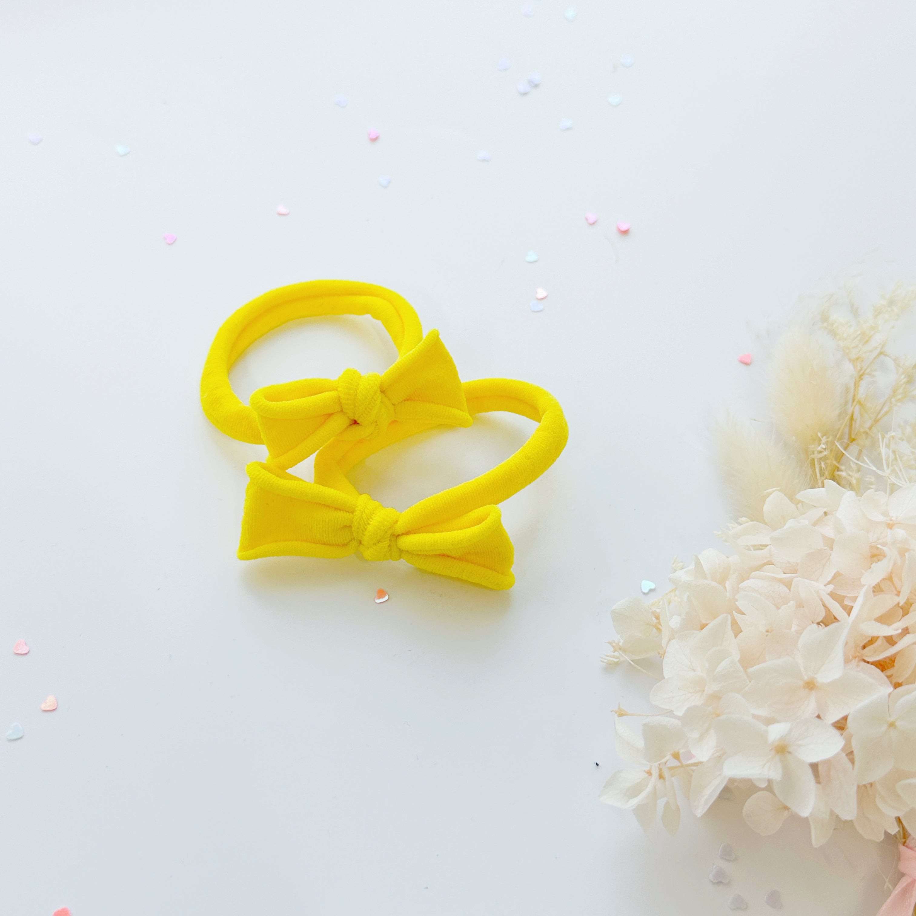 Handmade Simple Bow metal free hair ties -POP - 1 Pairs - Yellow view 7