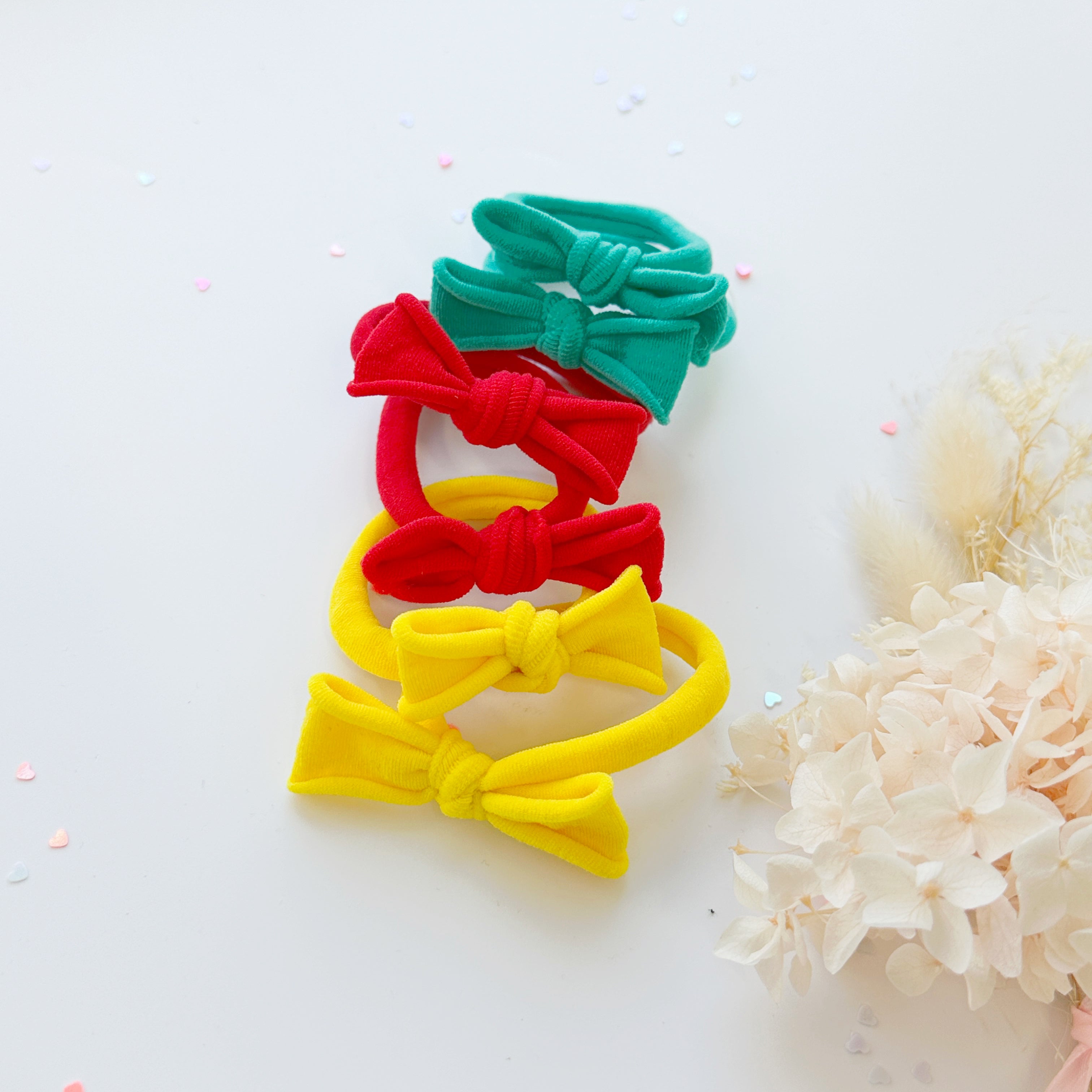 Handmade Simple Bow metal free hair ties -POP - 1 Pairs - Yellow view 8