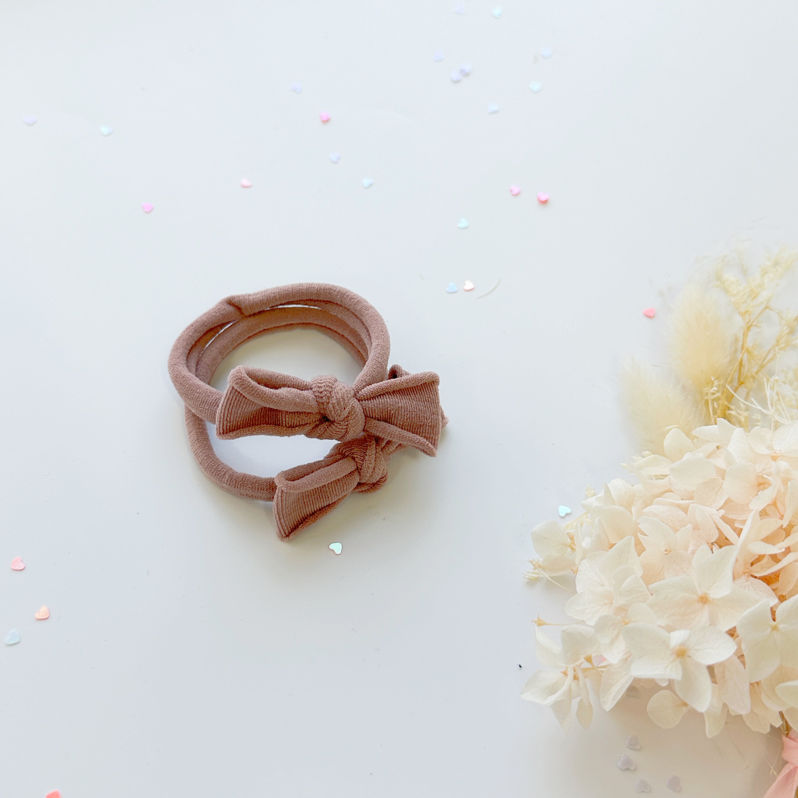 Handmade Simple Bow metal free hair ties -Pink - 3 Pairs Pink view 4