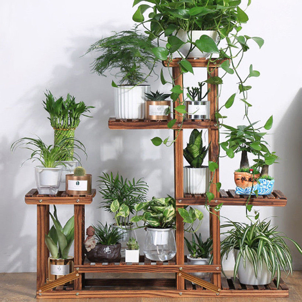 6-Tier Rustic Wooden Step Plant Stand view 3