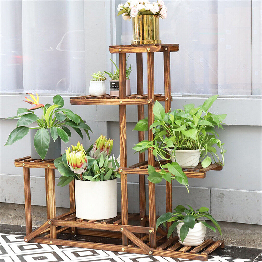 6-Tier Rustic Wooden Step Plant Stand view 5
