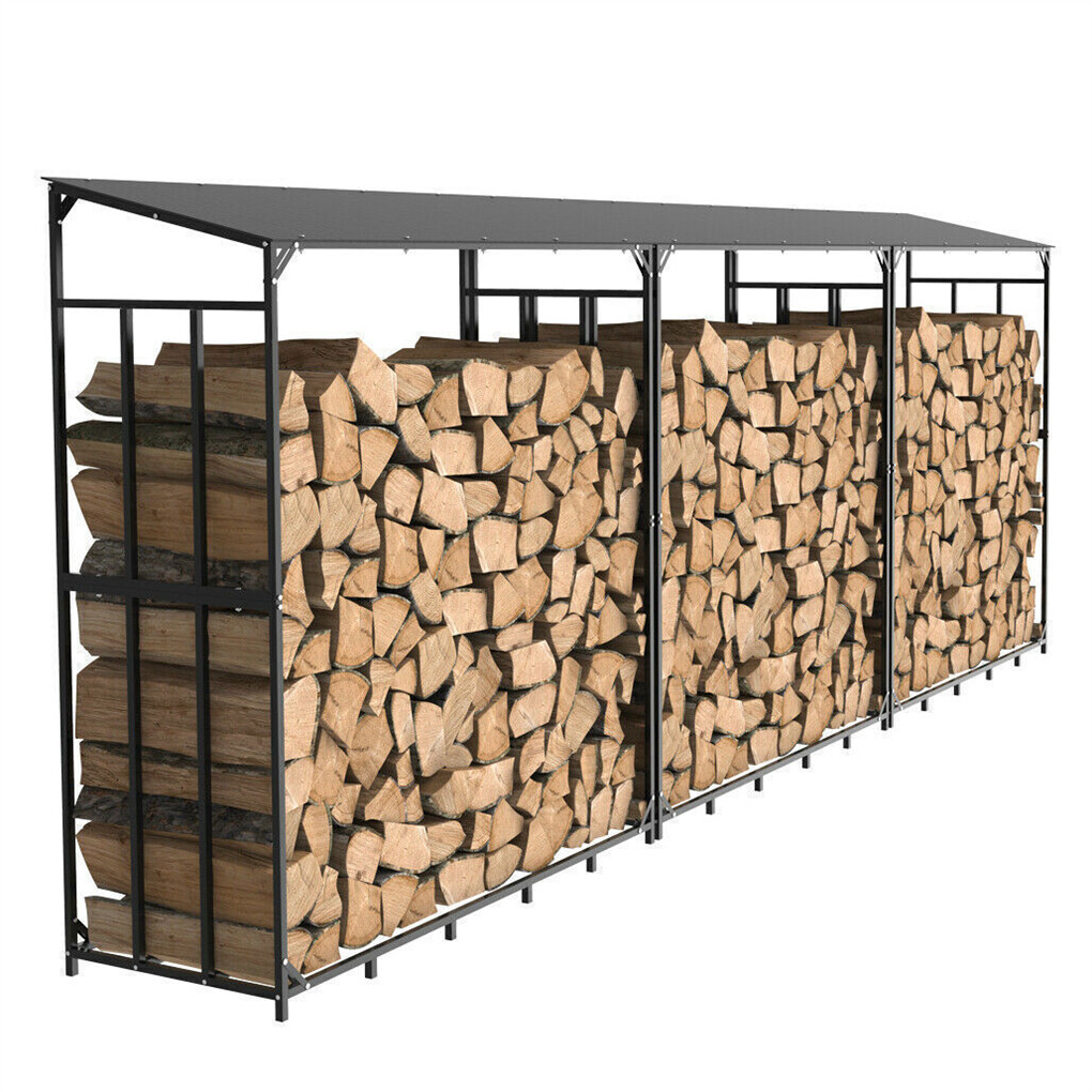 Heavy Duty Firewood Log Rack Large Storage Holder Shed Rack Outdoor Garden Yard view 2